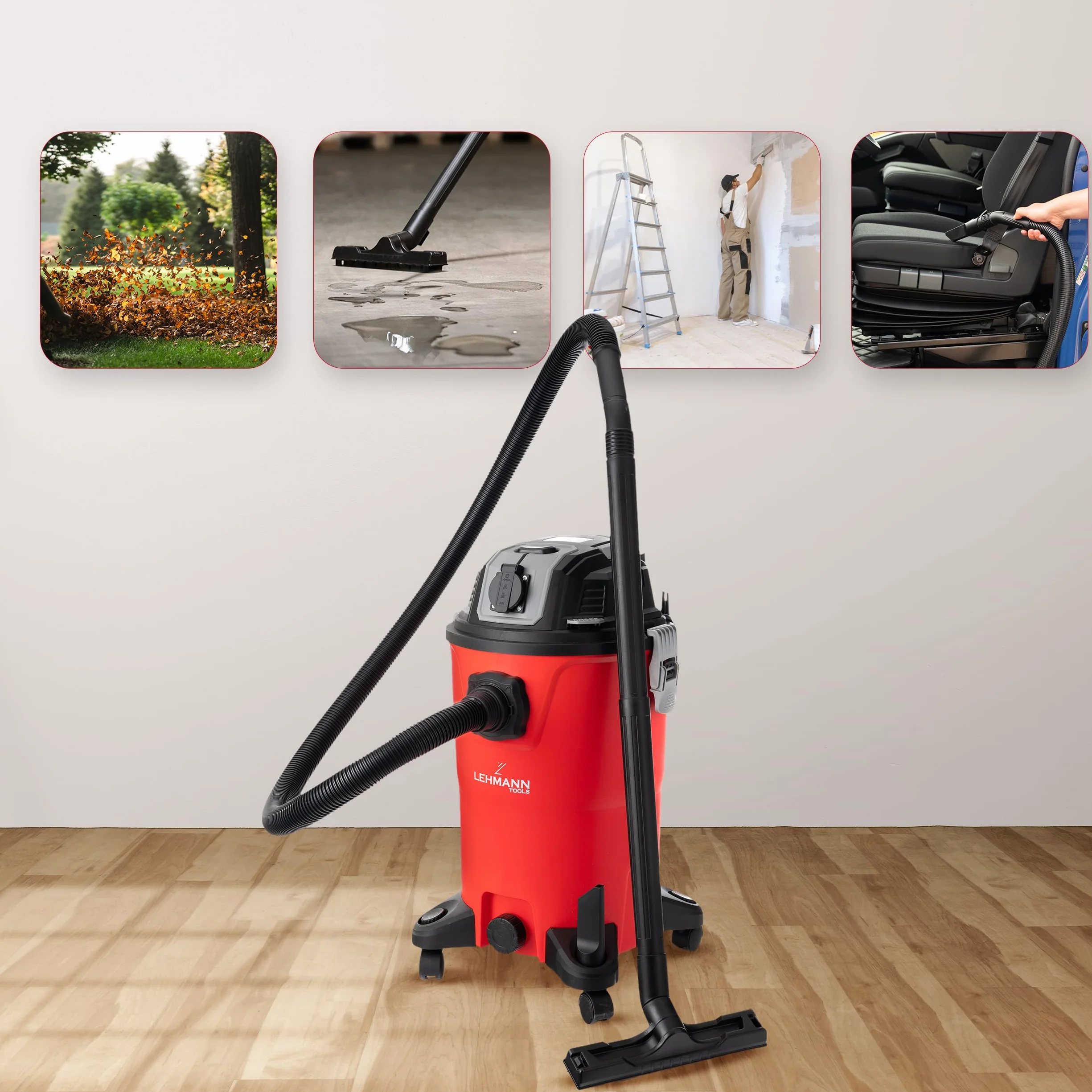 LEHMANN Aspirateur Industriel sans Sac 30L 2000W HEPA Eau et Poussière avec Prise Soufflage Secoueur de Filtre