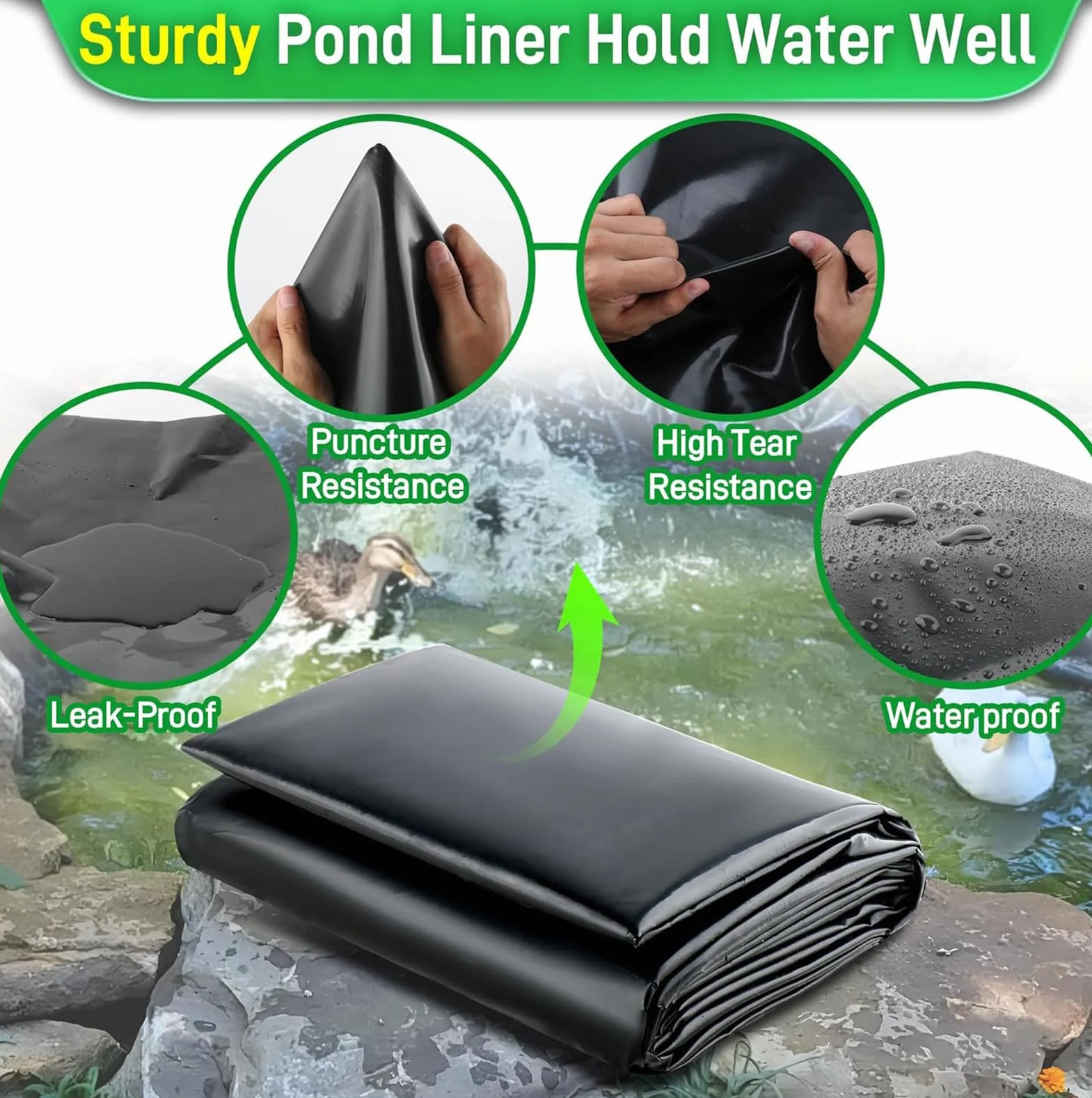 Bache EPDM 7x8.5m Liner Bassin Piscine, Membrane renforcée Film d'étang résistant à la déchirure