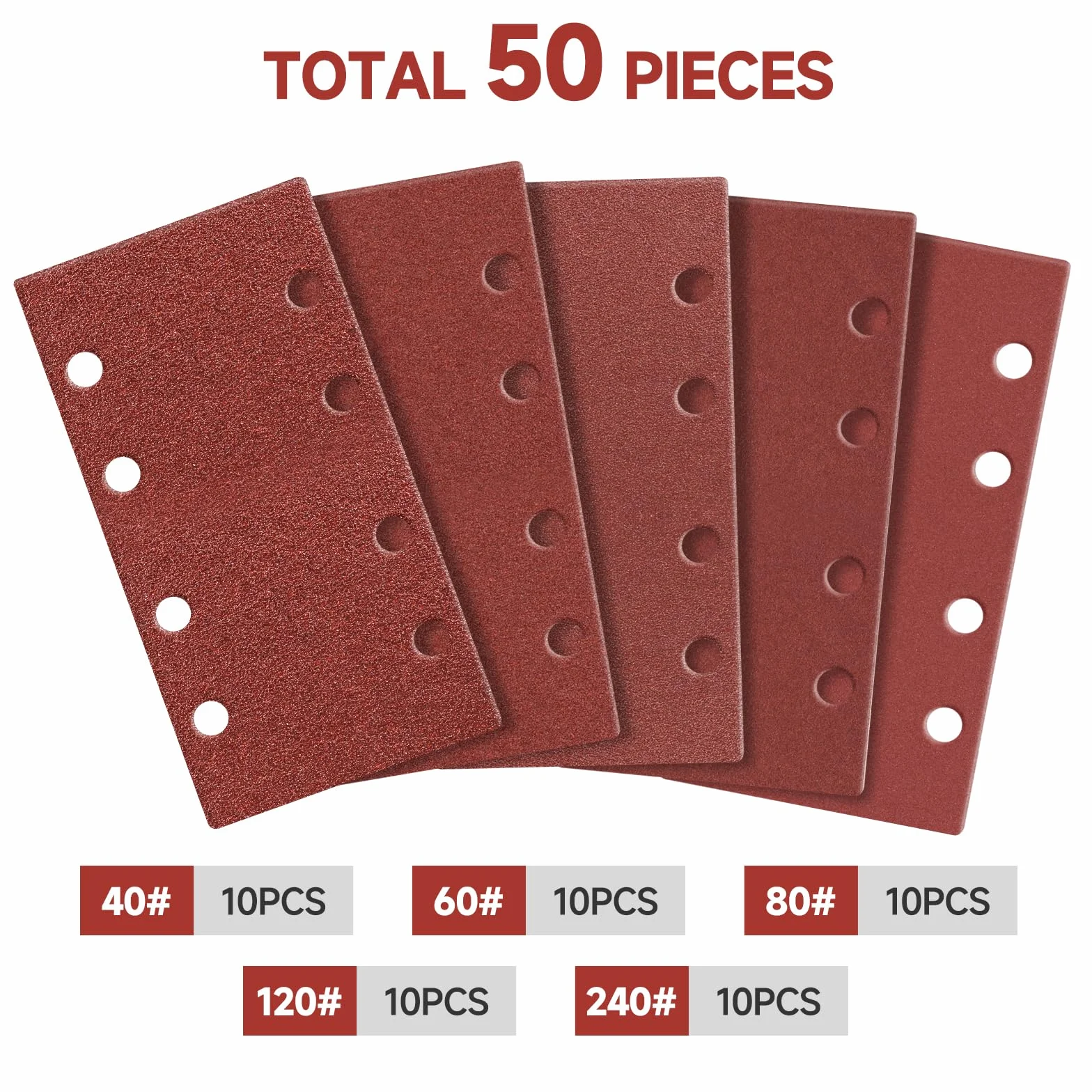 Papier a Poncer 93x185mm 40/60/80/120/240 Grains Feuilles Abrasives pour Ponceuse Vibrante 50 Pièces