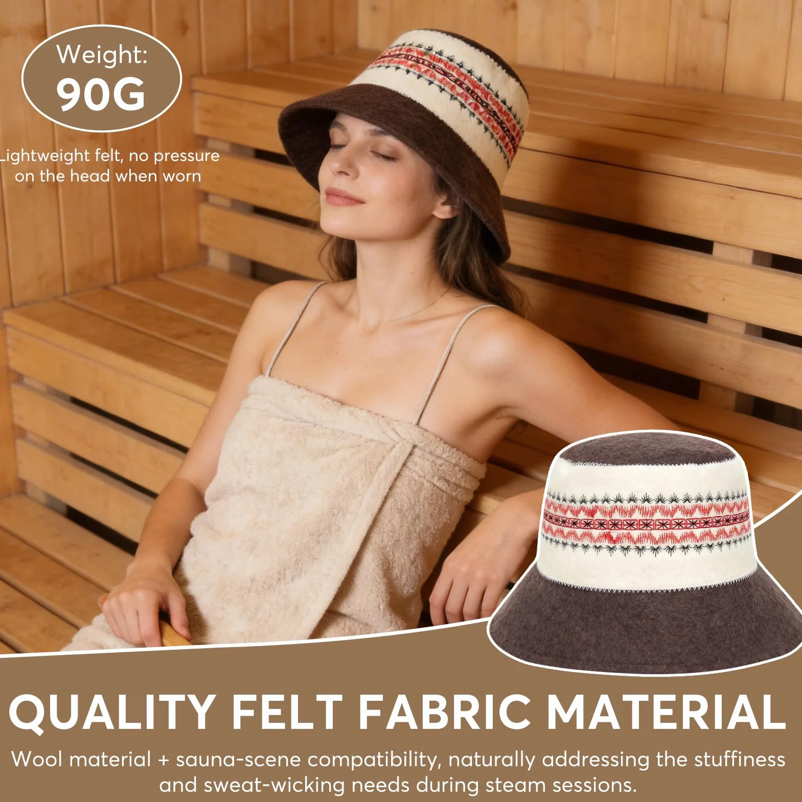 Bonnet de Sauna en Feutre pour Homme et Femme Protection Chaleur Spa