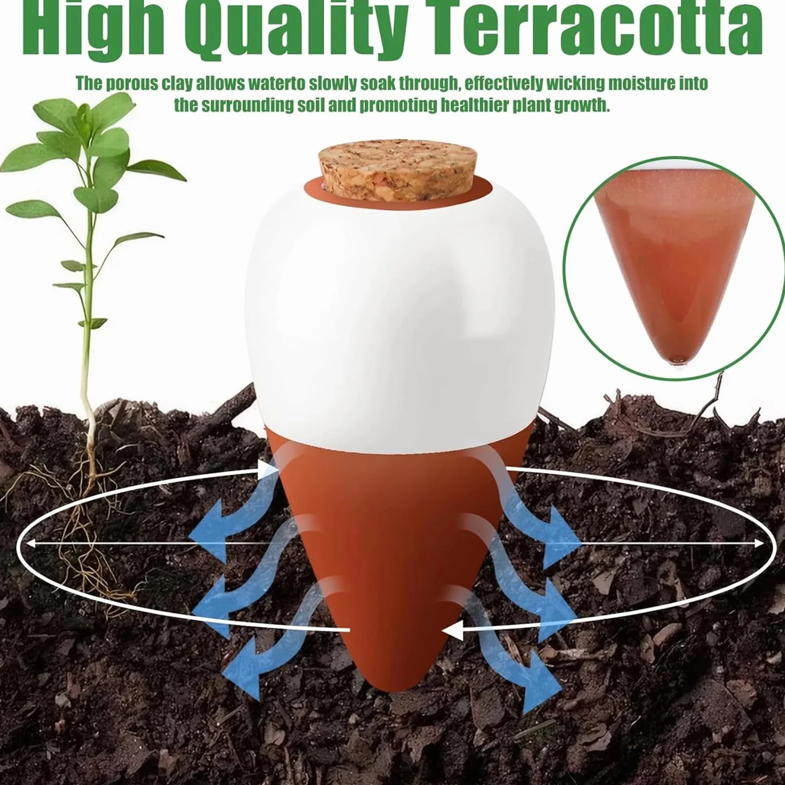 Oyas A Planter Terre Cuite Lot de 4 Ollas Arrosage Automatique pour Plante Intérieur Extérieur Cône en Argile