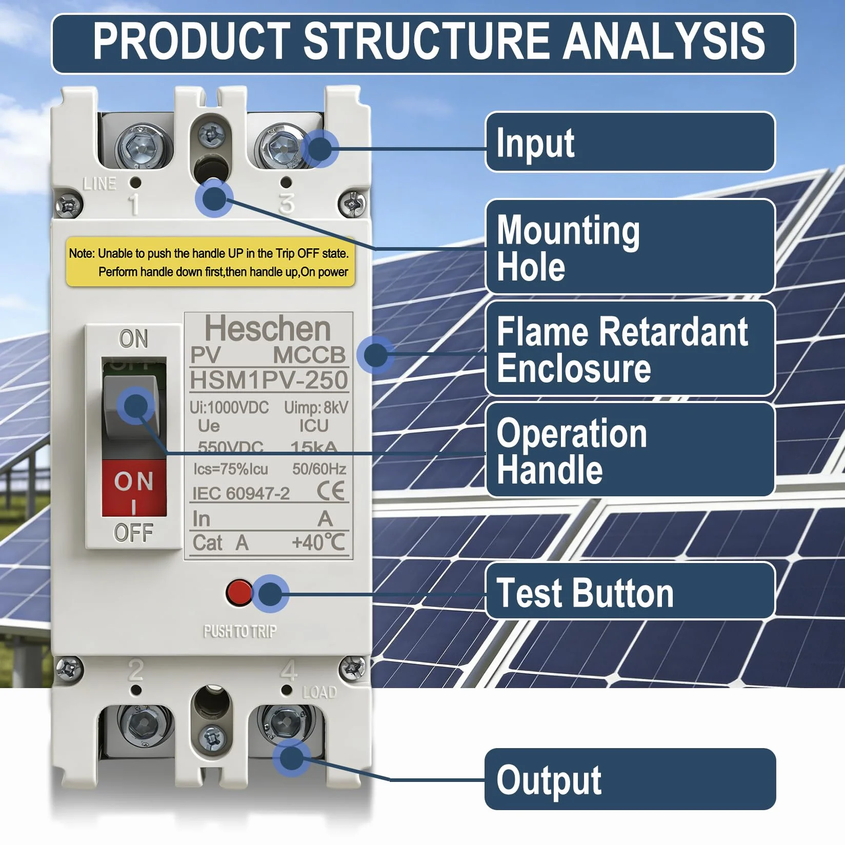 Heschen Disjoncteur DC MCCB 2 Pôles DC550V Photovoltaïque 200A HSM1PV-250