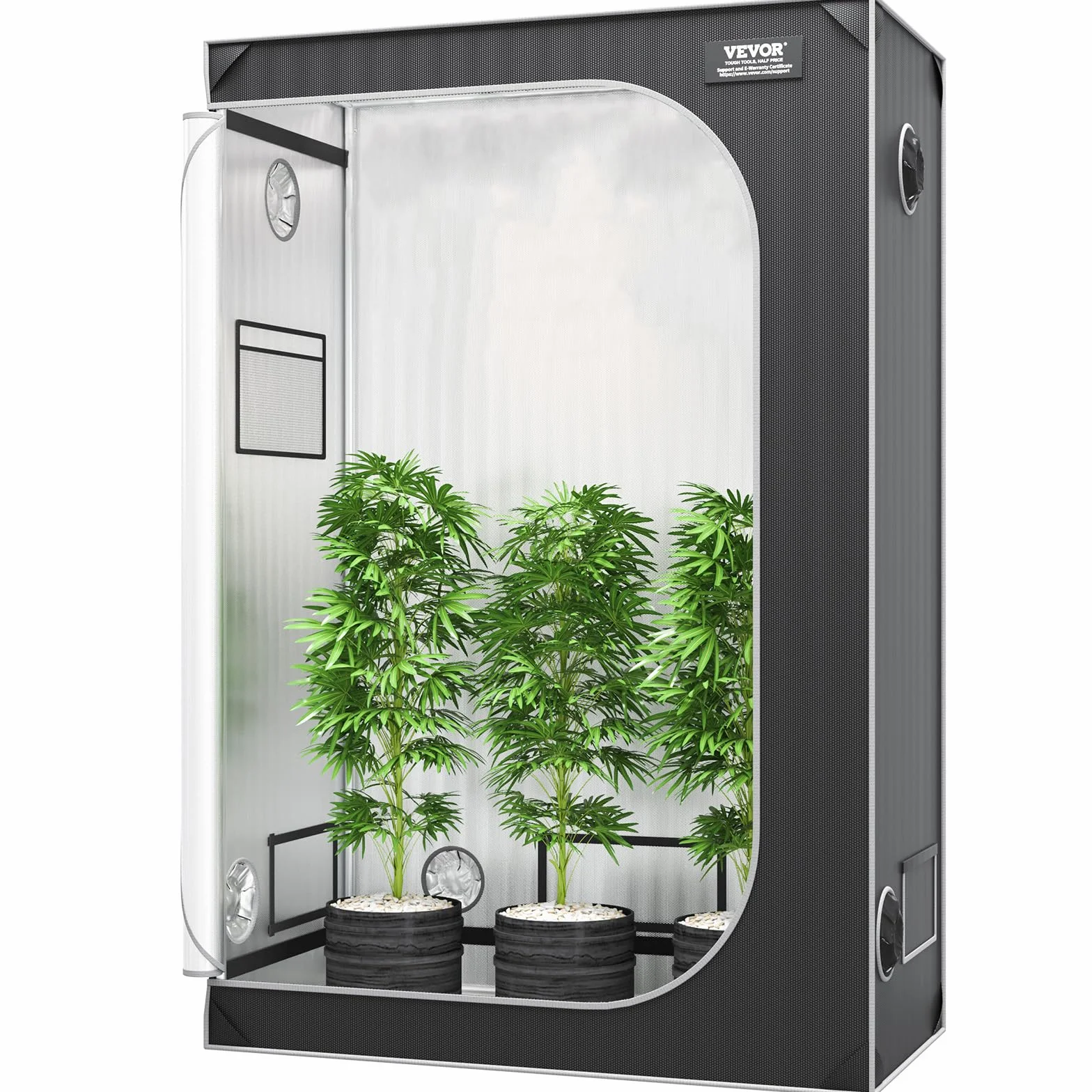 VEVOR 2x4 Grow Tent, 48'' x 24'' x 72'', High Reflective 2000D Mylar Hydroponic Growing Tent with Observation Window, Tool Bag and Floor Tray for Indoor Plants Growing