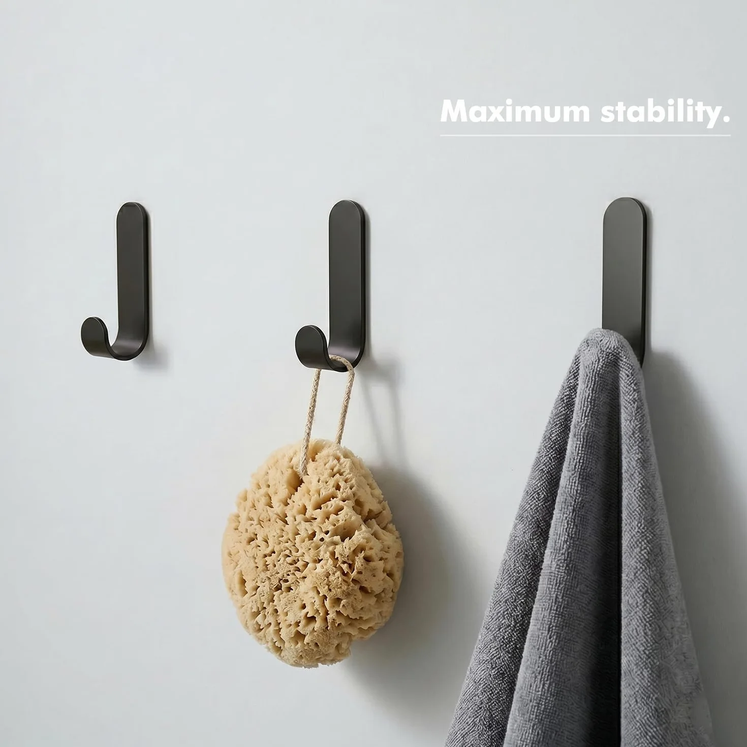 LINKWAY Lot de 12 Crochets Adhésifs Muraux - Patère Salle de Bain Noire en Métal sans Perçage