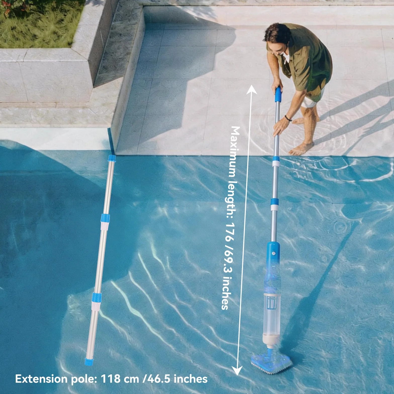 Aspirateur de Piscine sans Fil, Nettoyeur de Piscine à Main avec Autonomie 70 Mins, Charge Rapide 1H, IPX8 Étanche, Idéal pour Spa, Jacuzzi, Piscine Hors Sol et Escaliers