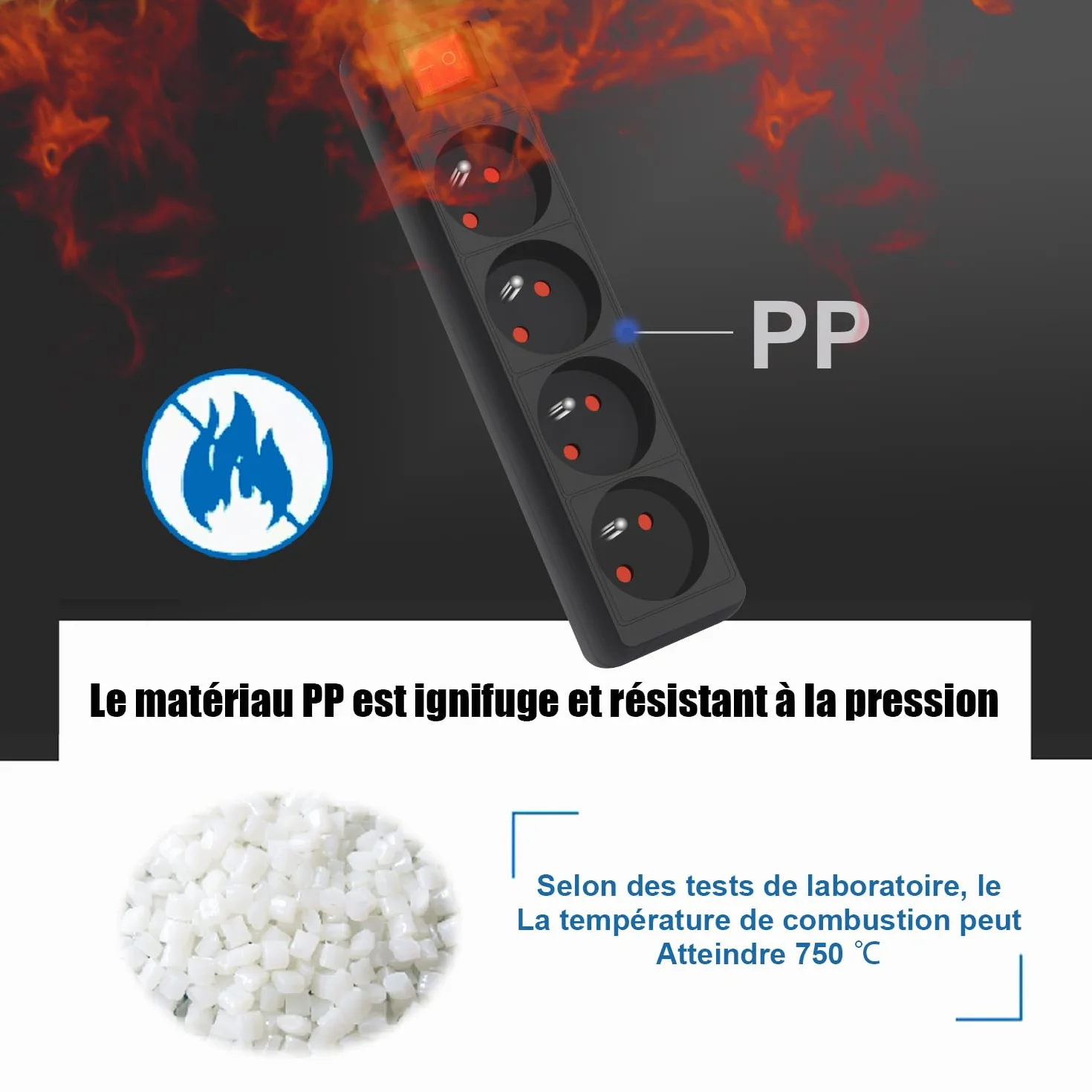 Extrastar Multiprise 4 Prises 16A 2P+T Interrupteur Rallonge 3M 230V Noir Sécurité Enfant