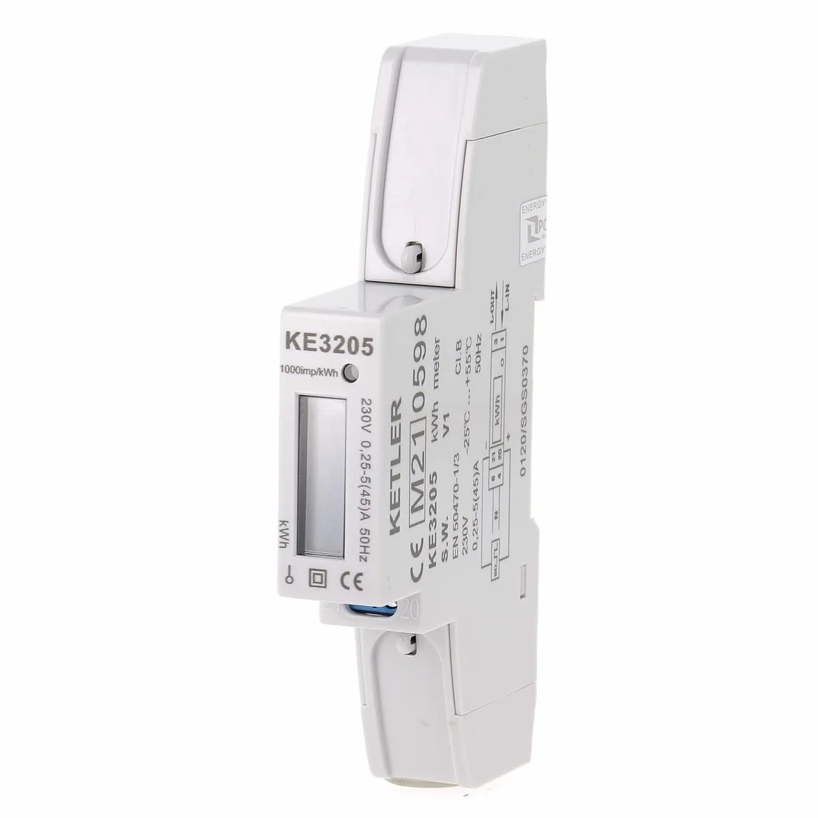KETLER KE3205 Compteur électrique monophasé 45 A MID Sortie d'impulsion Simple tarif