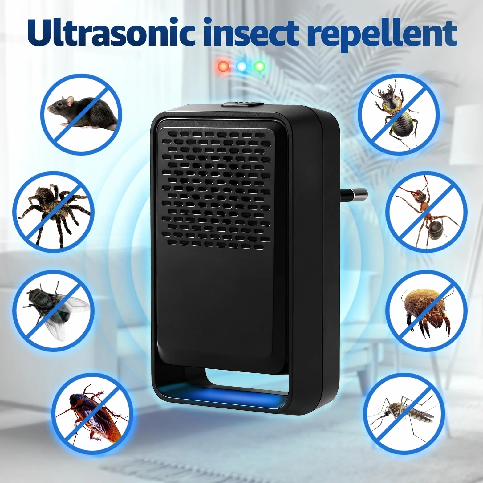 Ultrason Souris et Rats 4 Pack-Puissant Ultrasonique Contre Les Nuisibles-3 Modes Repulsif Souris-Anti Souris Rats Rongeurs Araignée Moustiques Cafards & Pects(Noir)