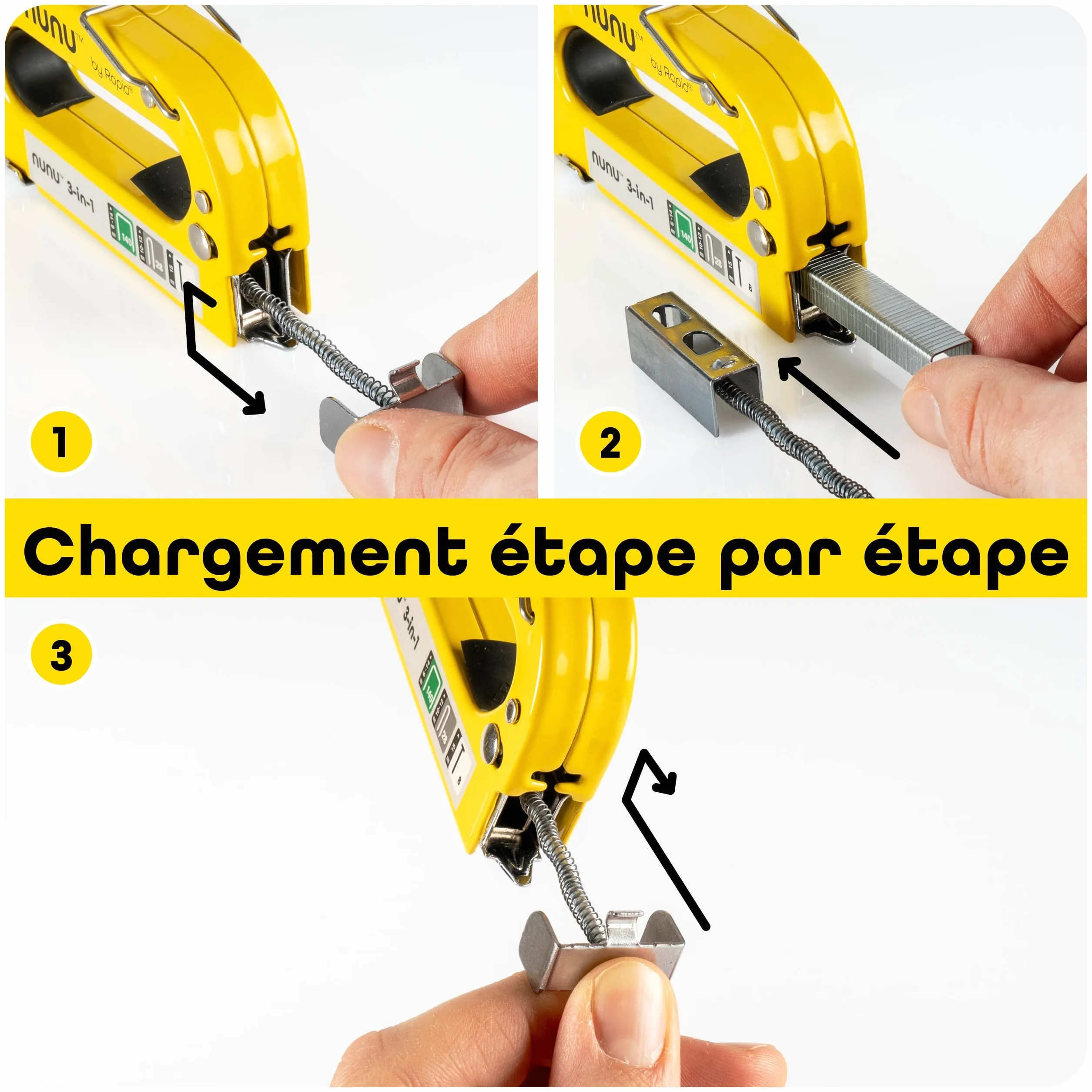 Rapid NUNU Agrafeuse Manuelle 3-en-1 3000 Agrafes et Clous Puissance Réglable