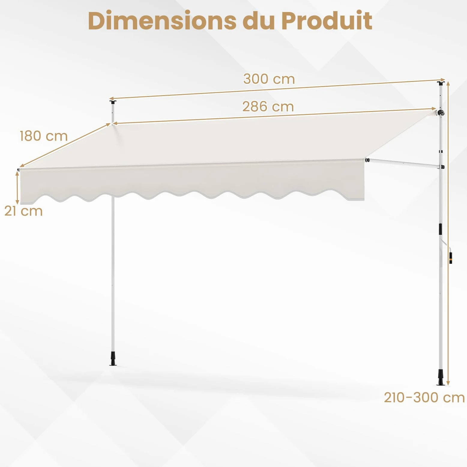 RELAX4LIFE Store Banne Manuel Rétractable avec Manivelle | Auvent Rétractable Résistant aux UV, Imperméable | Hauteur&Angle Réglable | Store Banne sans Percage pour Balcon, Terrasse (3x1,8 M,Blanc)