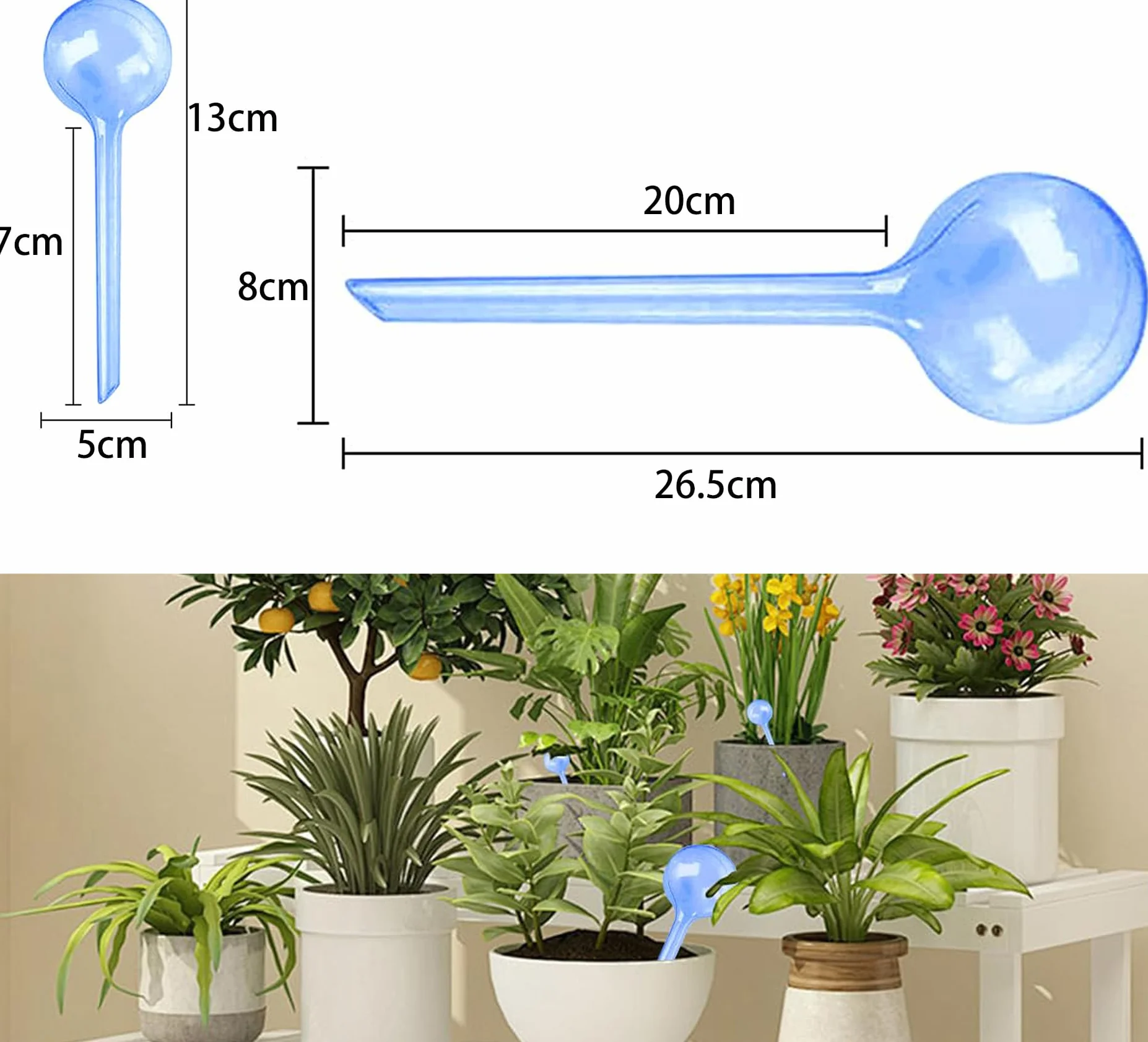 Lot de 18 boules d'irrigation pour plantes, petites plantes, 13 x 5 cm, boules d'irrigation, boules d'irrigation, pour l'intérieur et l'extérieur, vert + transparent
