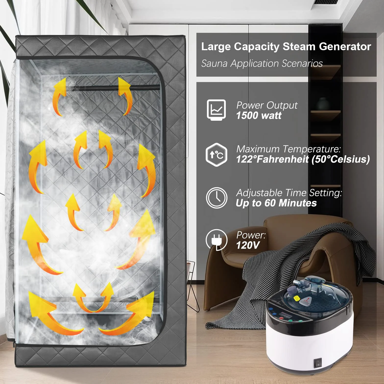 Cuiseur vapeur 4 L générateur vapeur portable acier inoxydable minuterie affichage
