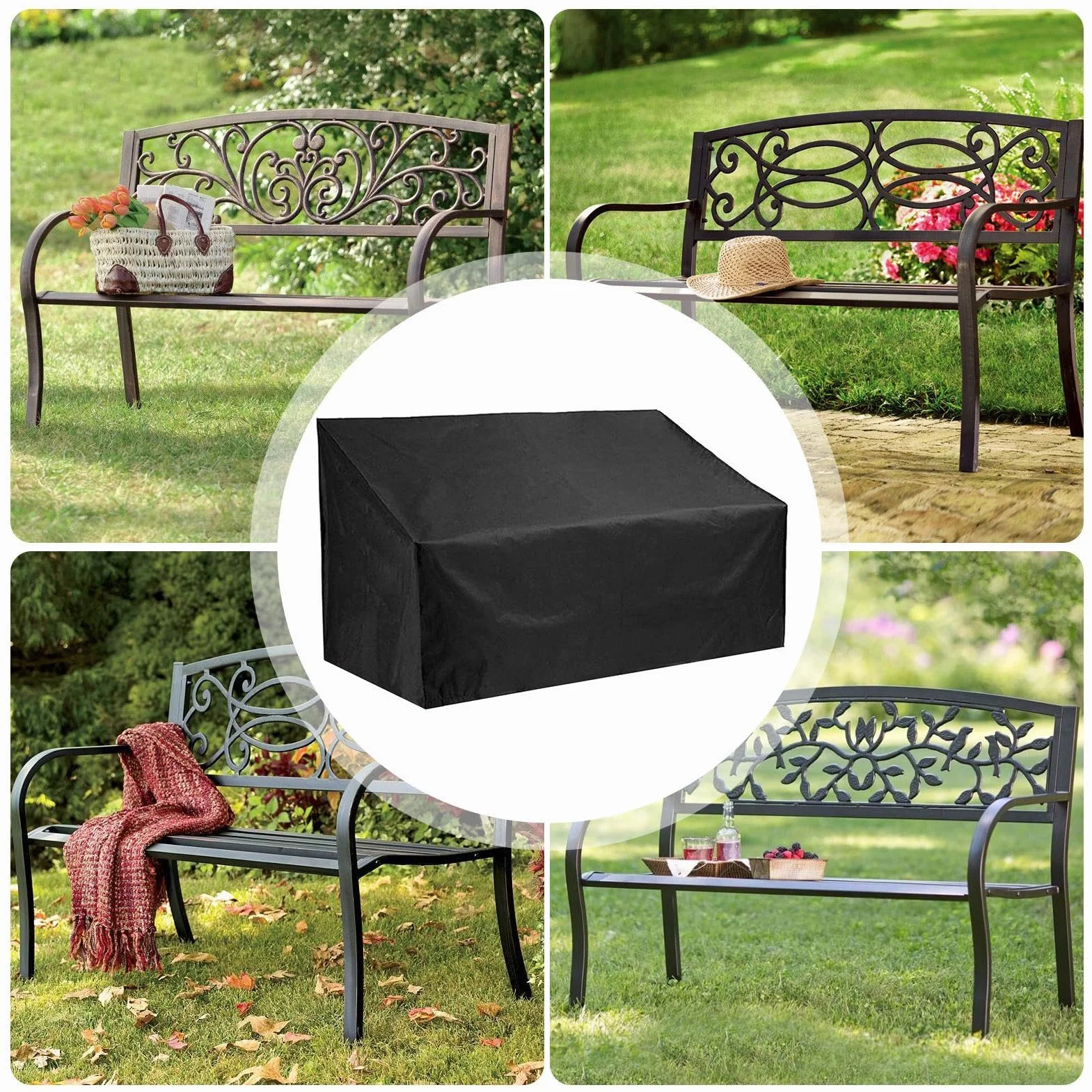 Housse de Protection pour Banc de Jardin Extérieur 210D Oxford Tissu - Coupe-Vent, Étanche, Anti-UV 2/3/4 Places