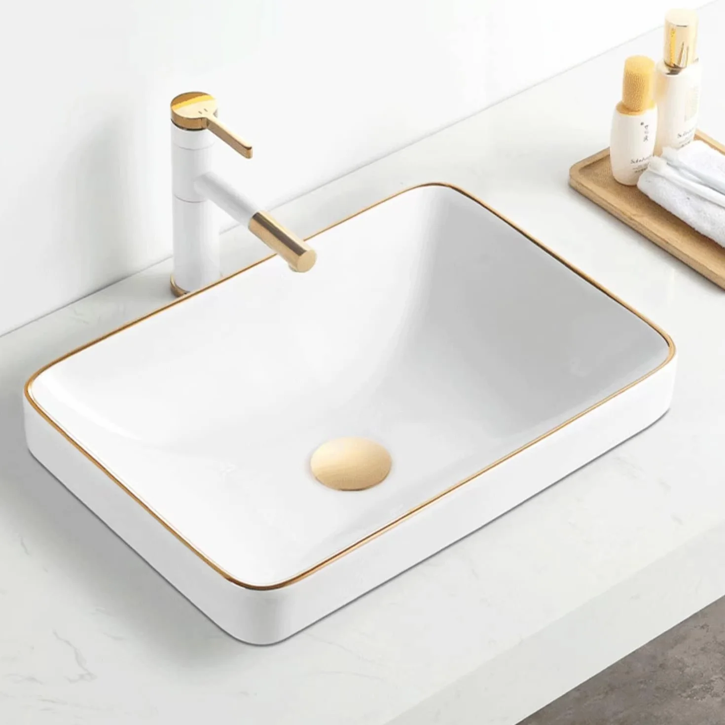 Bonde universel sans trop-plein en laiton massif pour lavabo et évier, or brossé