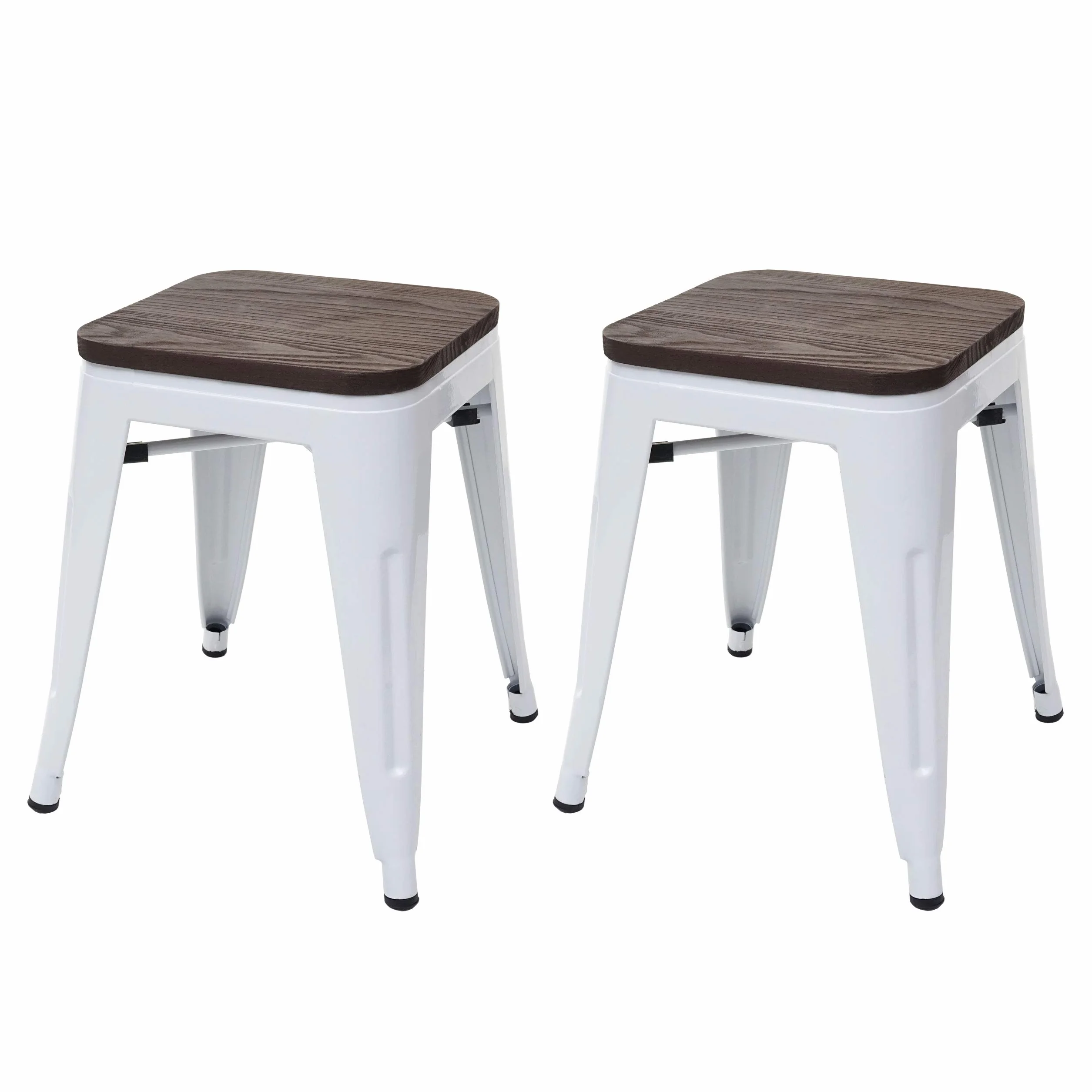 2X Tabouret HWC-A73, avec siège en Bois, métal, Style Industriel - Blanc