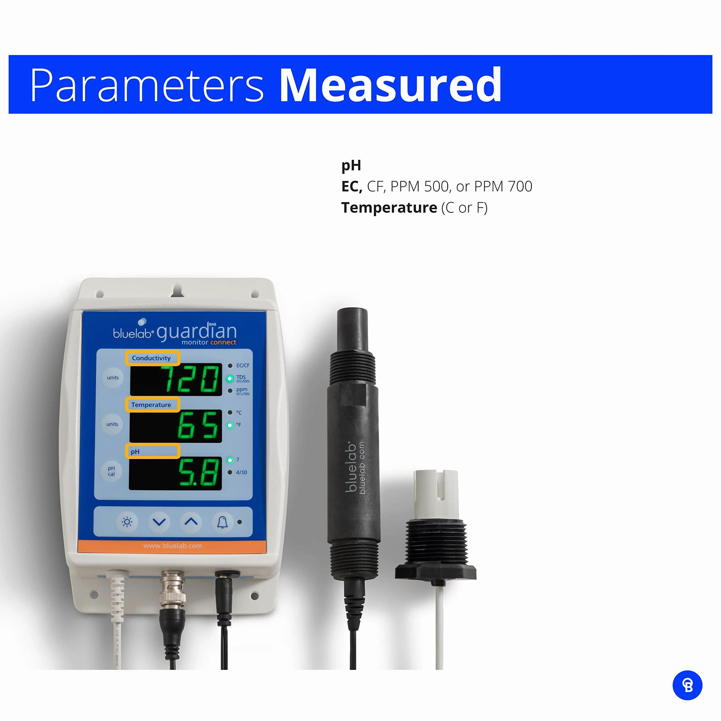 Bluelab MONGUACONIN Guardian Monitor Connect Inline Monitoring - Capteur en Ligne pour EC et pH - pH-mètre, EC-mètre, conductimètre