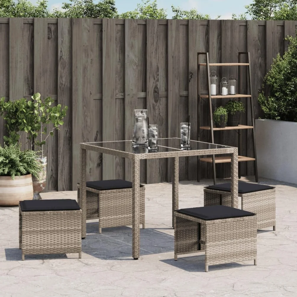 Tidyard Tabourets de Jardin Coussins Lot de 4 Gris Clair résine tressée, Tabouret pour Salon de Jardin Exterieur, Repose-Pied Siège de Jardin, Pouf pour Patio, Terrasse, Balcon Camping, Extérieur