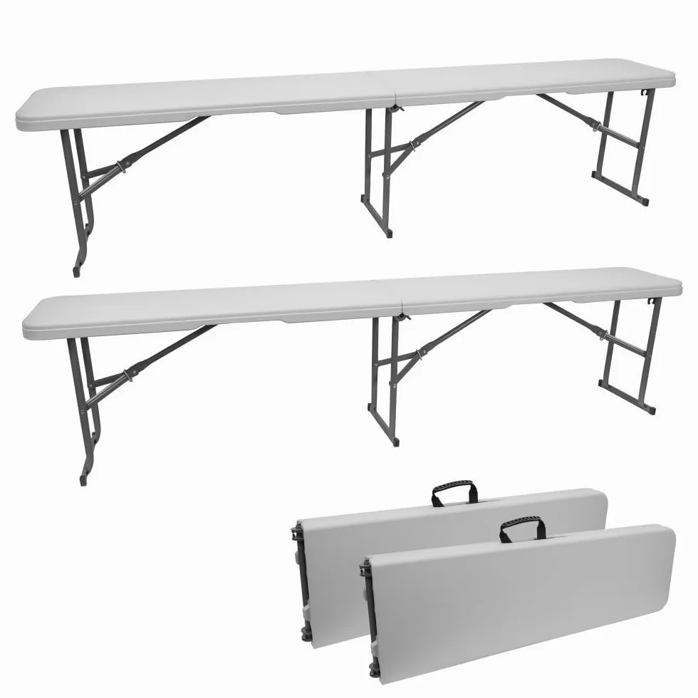 Oxeo 2 Bancs pliants Blancs-Bancs pliants Jardin- Bancs pliants Camping - 182X28X43cm - Poignée de Transport