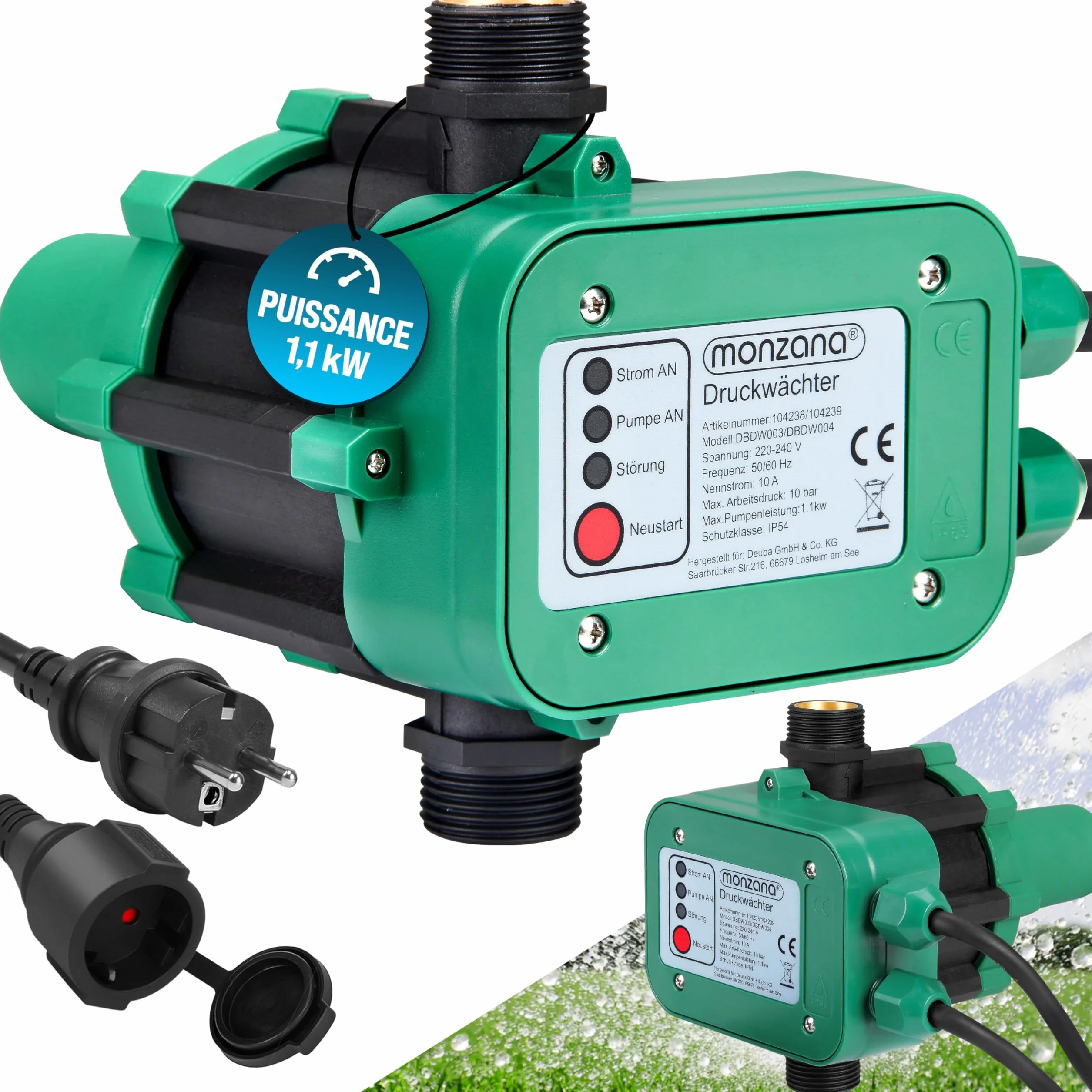 MONZANA Pressostat pompe eau 10 bar protection fonctionnement à sec contrôleur pression