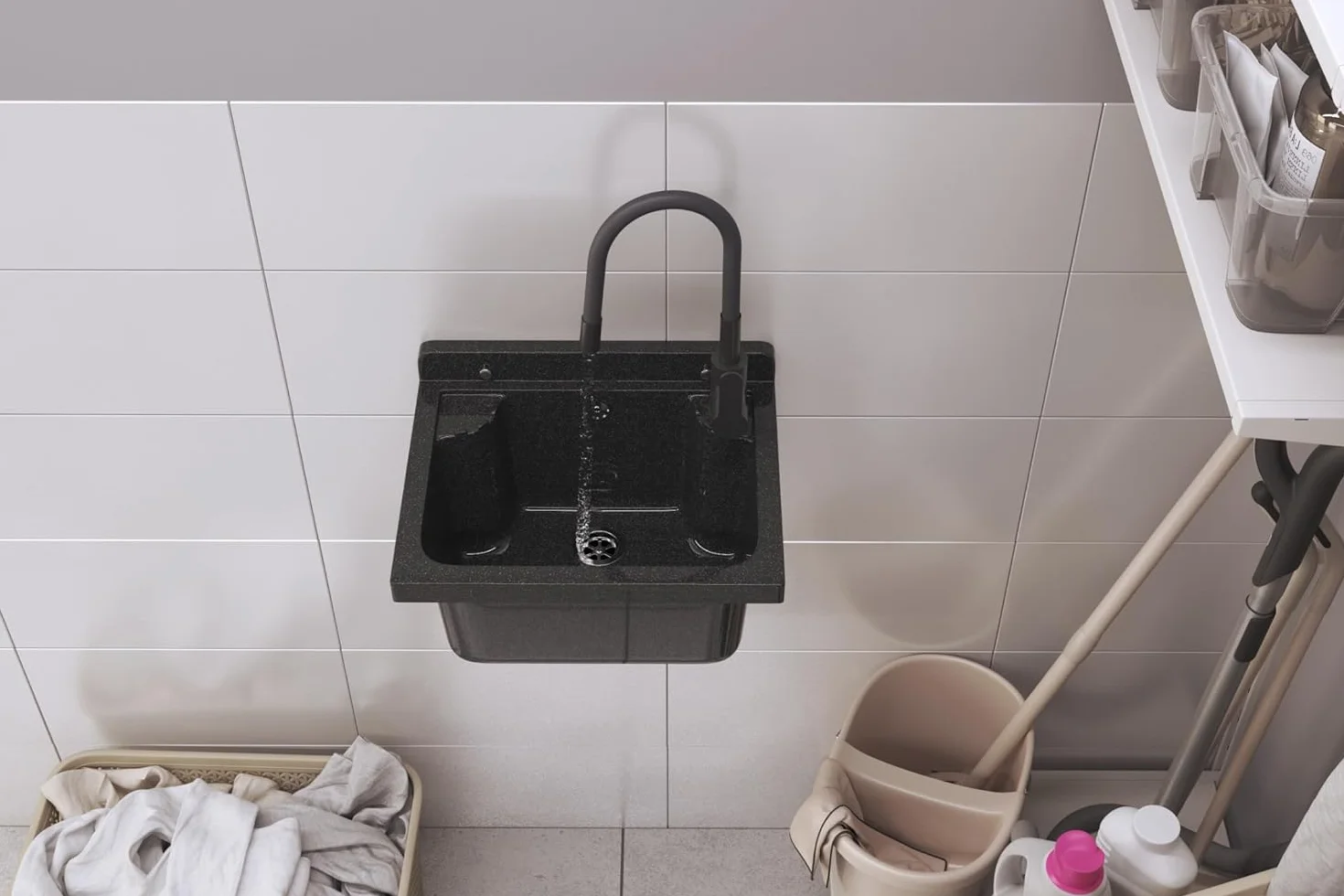 Évier extérieur Buanderie Lavabo extérieur siphon polypropylène noir GRANITAN