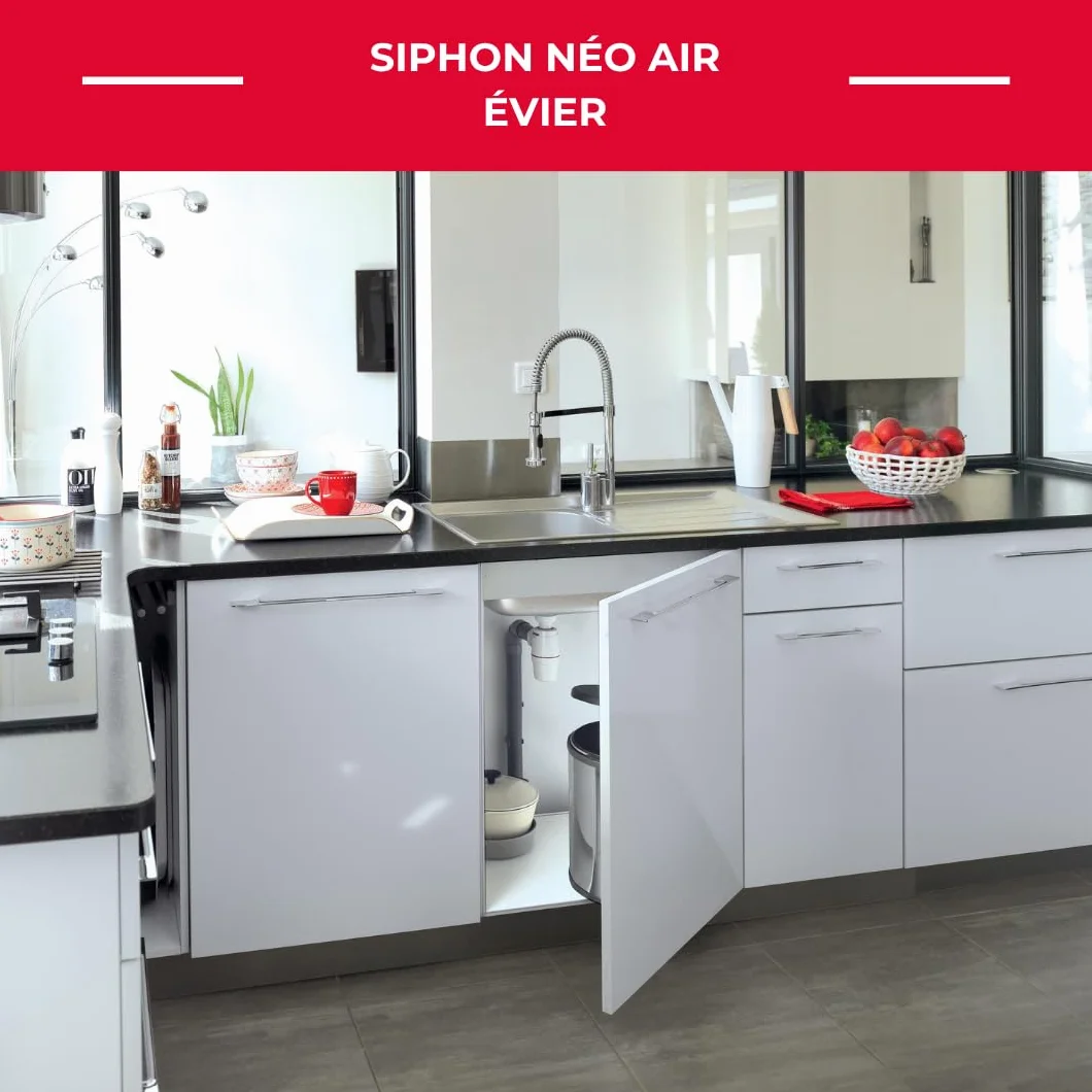 Wirquin Siphon évier Néo Air blanc Ø40 anti-vide intégré réglable compact