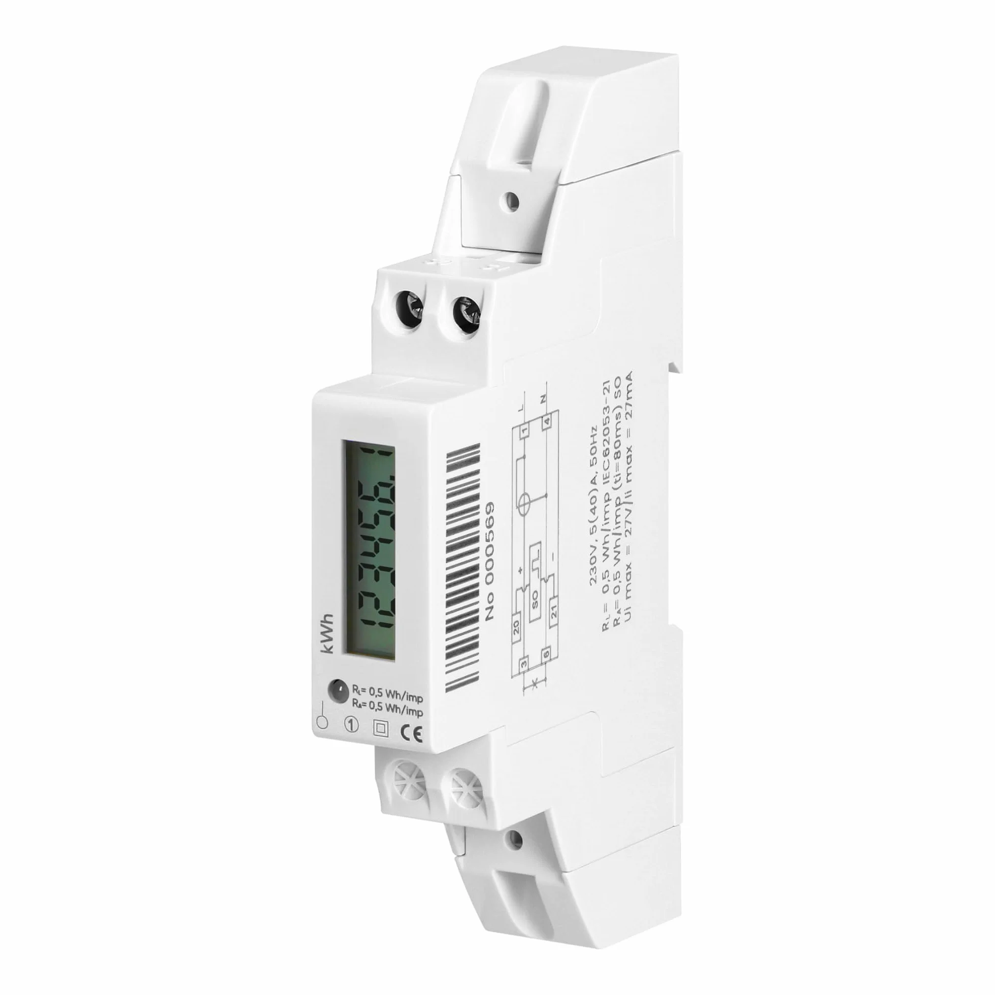Compteur Électrique Monophasé 40A Rail DIN 230V avec Sortie Impulsionnelle S0 2000 imp/kWh Certifié IEC IP51