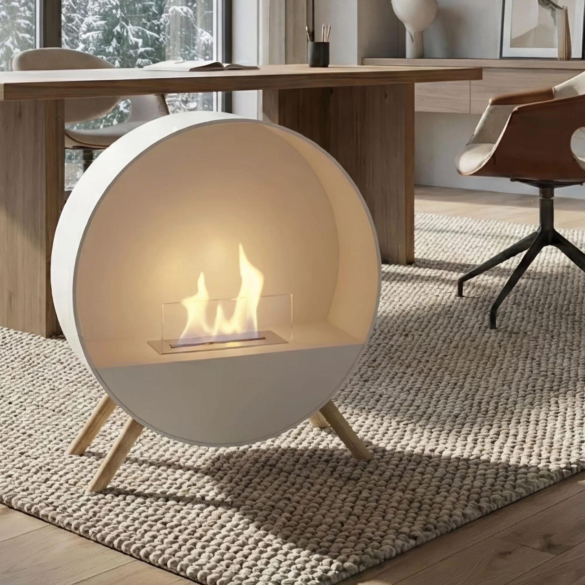 Frankystar Vénus Cheminée de sol 60 x 72 x 30 cm Pieds en bois de pin blanc