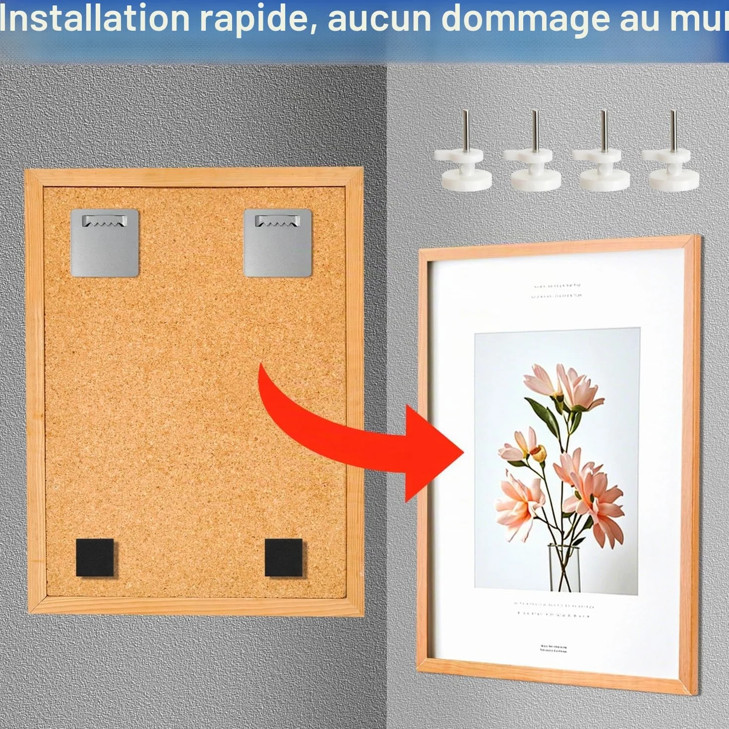 Crochets autocollants en acrylique Dibond pour photos lourdes, suspension aluminium extra puissant jusqu'à 2 kg