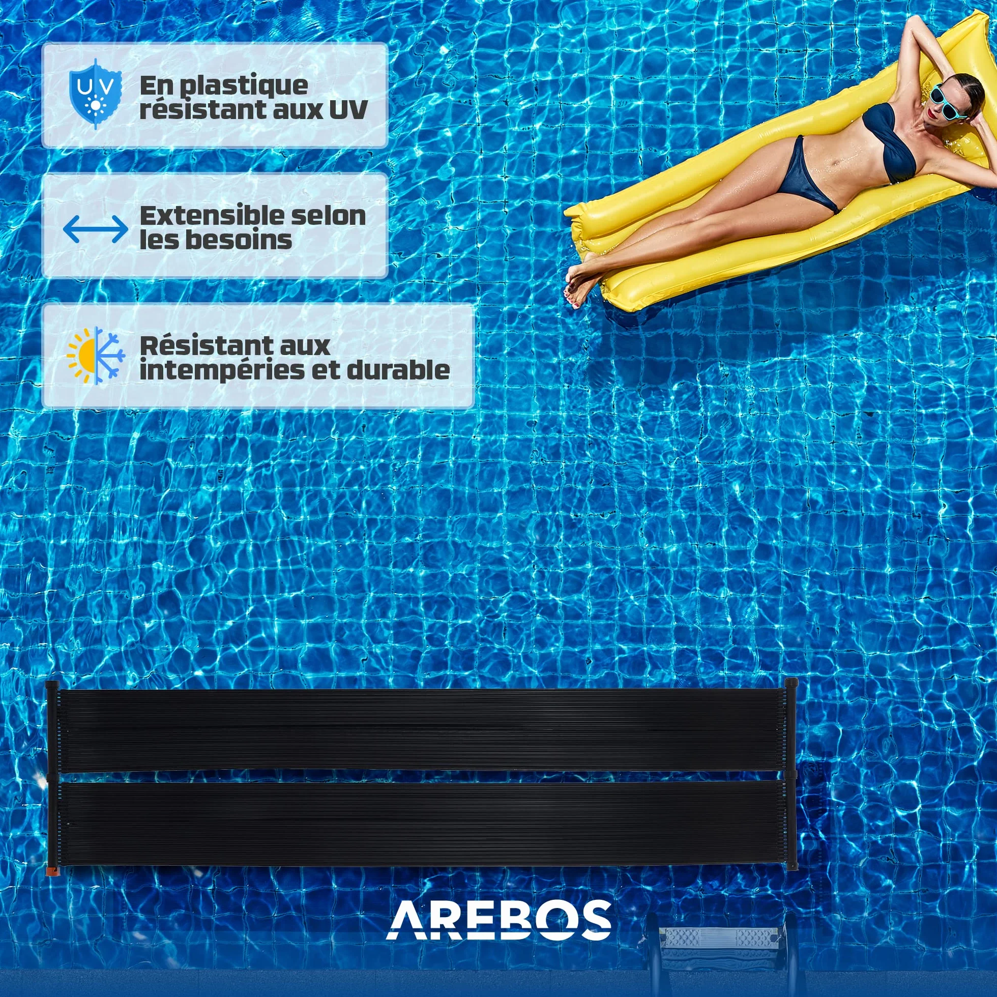 AREBOS Chauffe-Eau Solaire 300 x 66cm Capteur Solaire Plastique résistant aux UV