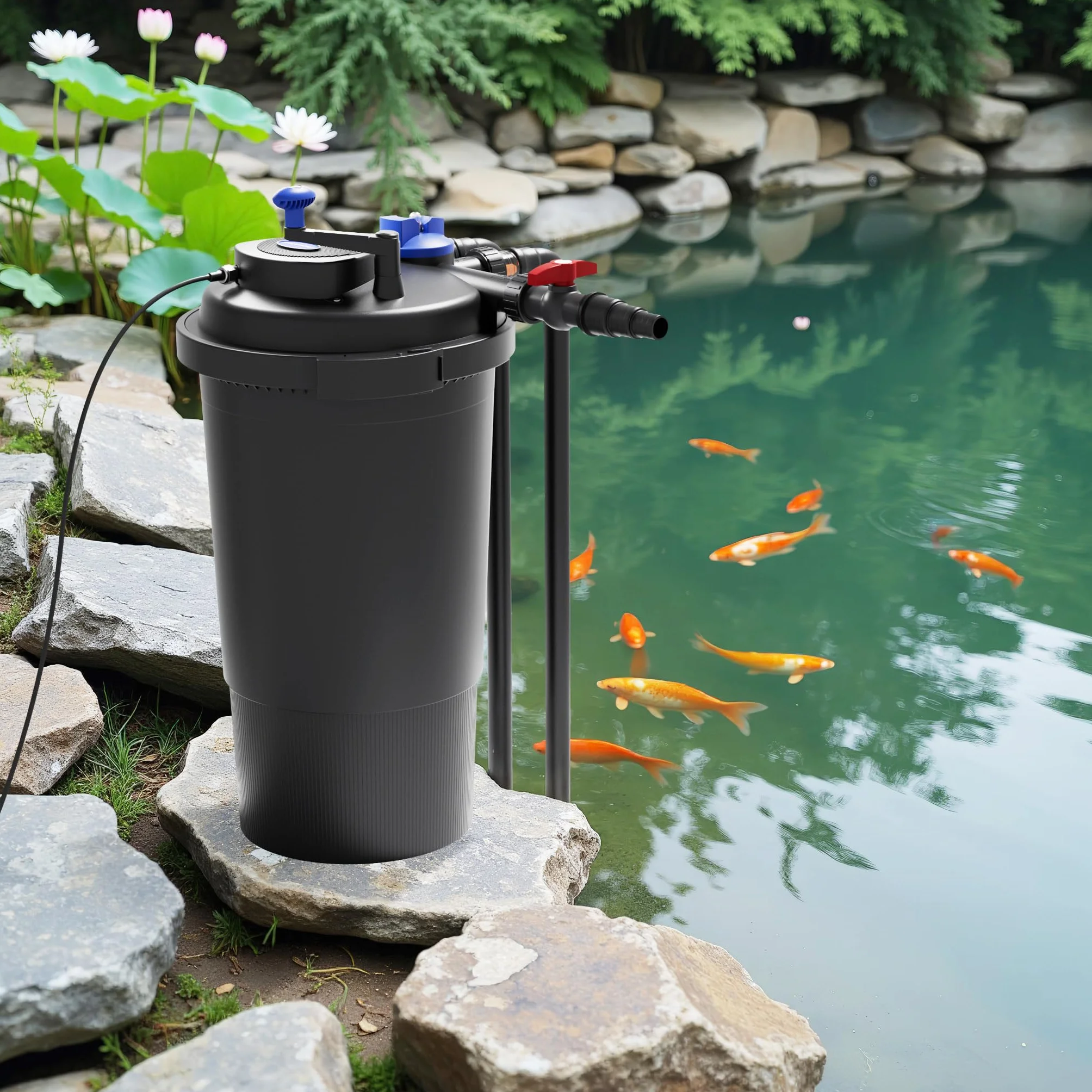 SunSun Kit complet CPF-15000 Filtre de bassin à pression 30000 L UV-C 18W CTF-6000 SuperECO pompe 6000l/h 40W 25m Tuyau 25mm