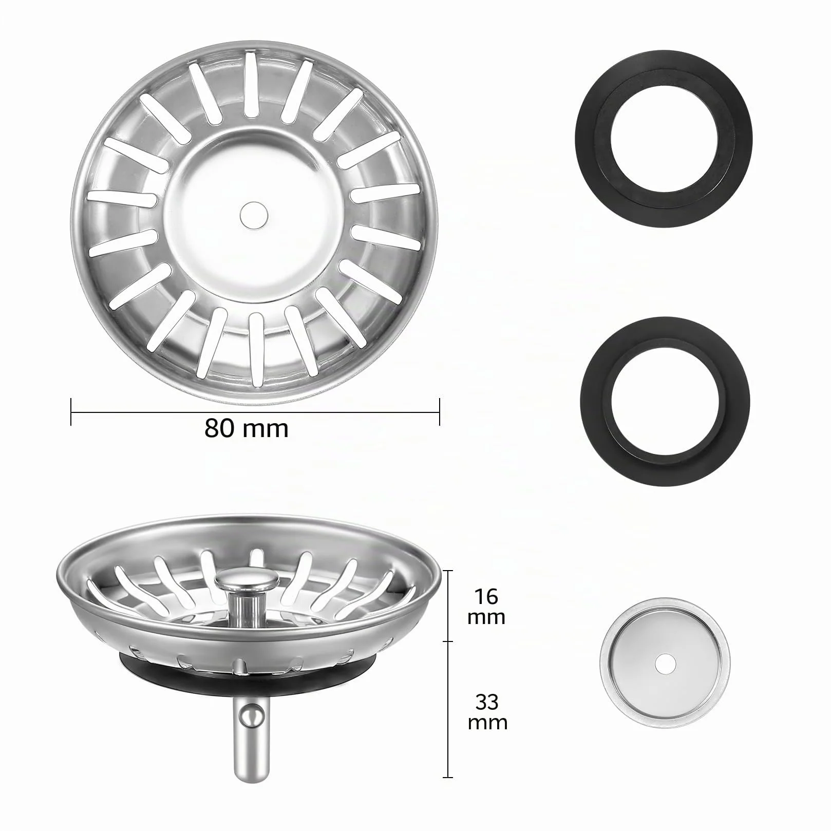 Bouchon d'Evier de Cuisine 80mm Acier Inoxydable Panier Bonde Evier Crépine Universelle Anti Colmatage
