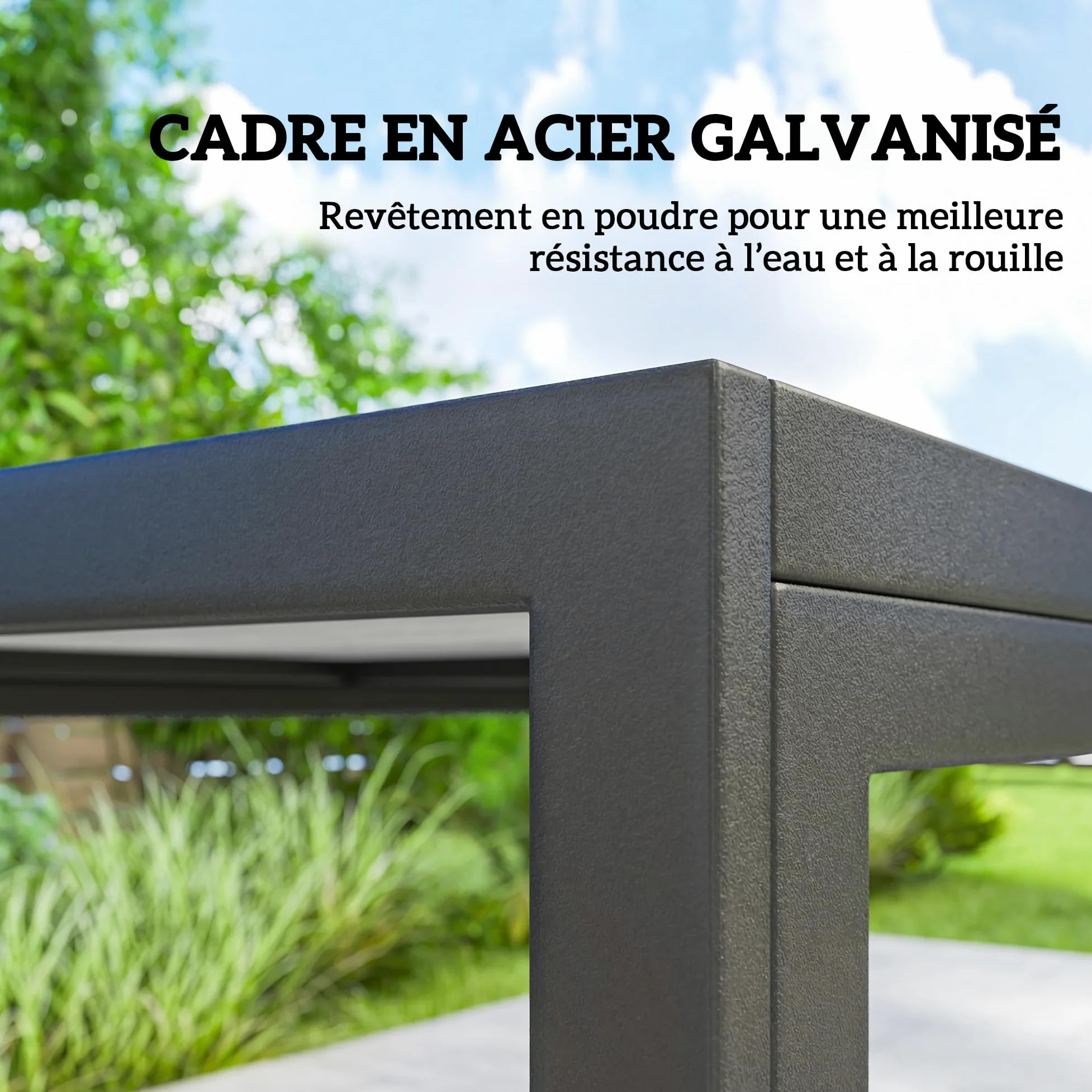 Outsunny Ensemble de Salle à Manger Extérieur 7 Pièces pour 6 Personnes, Table de Patio Effet Bois et Chaises avec Assise en Maille Respirante, Mobilier de Jardin avec Cadre en Acier Galvanisé, Noir