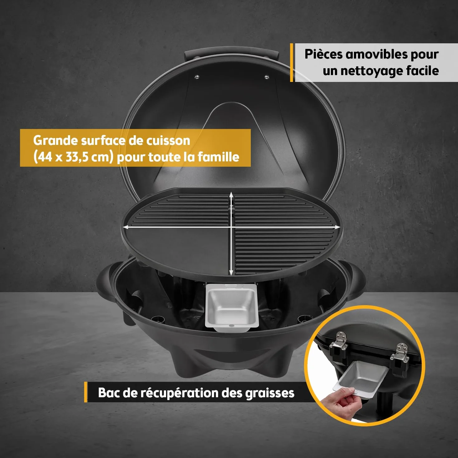 TZS First Austria Barbecue électrique 2 en 1 2400W BBQ pliable gril sphérique avec thermomètre