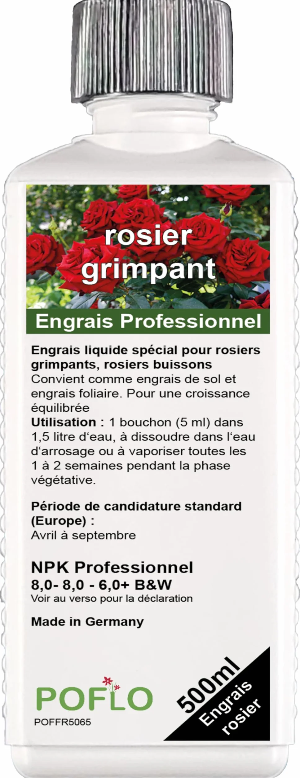 engrais pour rosiers grimpants et rosiers buissons, engrais liquide premium de la gamme professionnelle (500ml)
