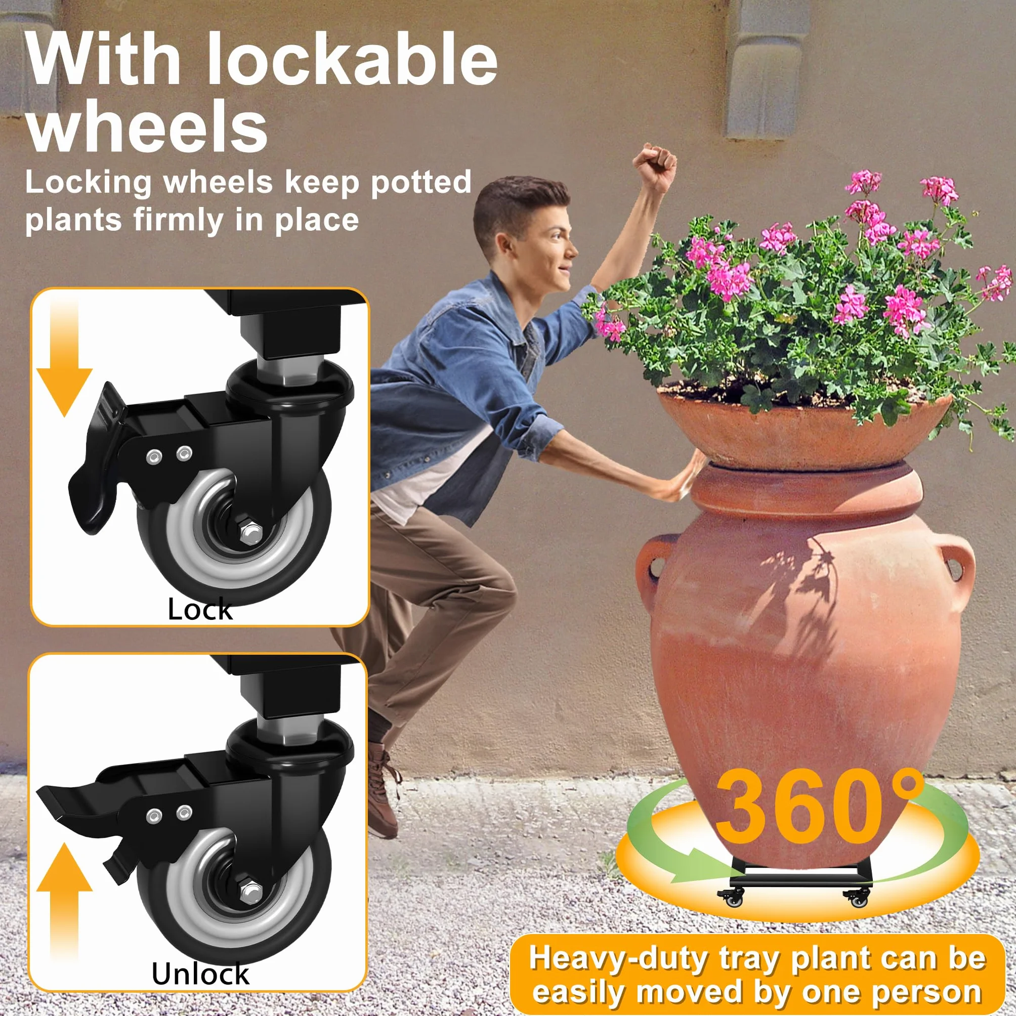 FIVMEN Chariot carré en métal pour plantes 30x30 cm avec roulettes extérieur jardin charge 160 kg
