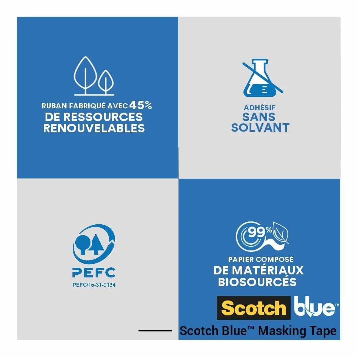 ScotchBlue Ruban de Masquage Multi-Surfaces 36 mm x 41 m 4 Rouleaux Adhésif Peinture Intérieur Extérieur 70% PEFC