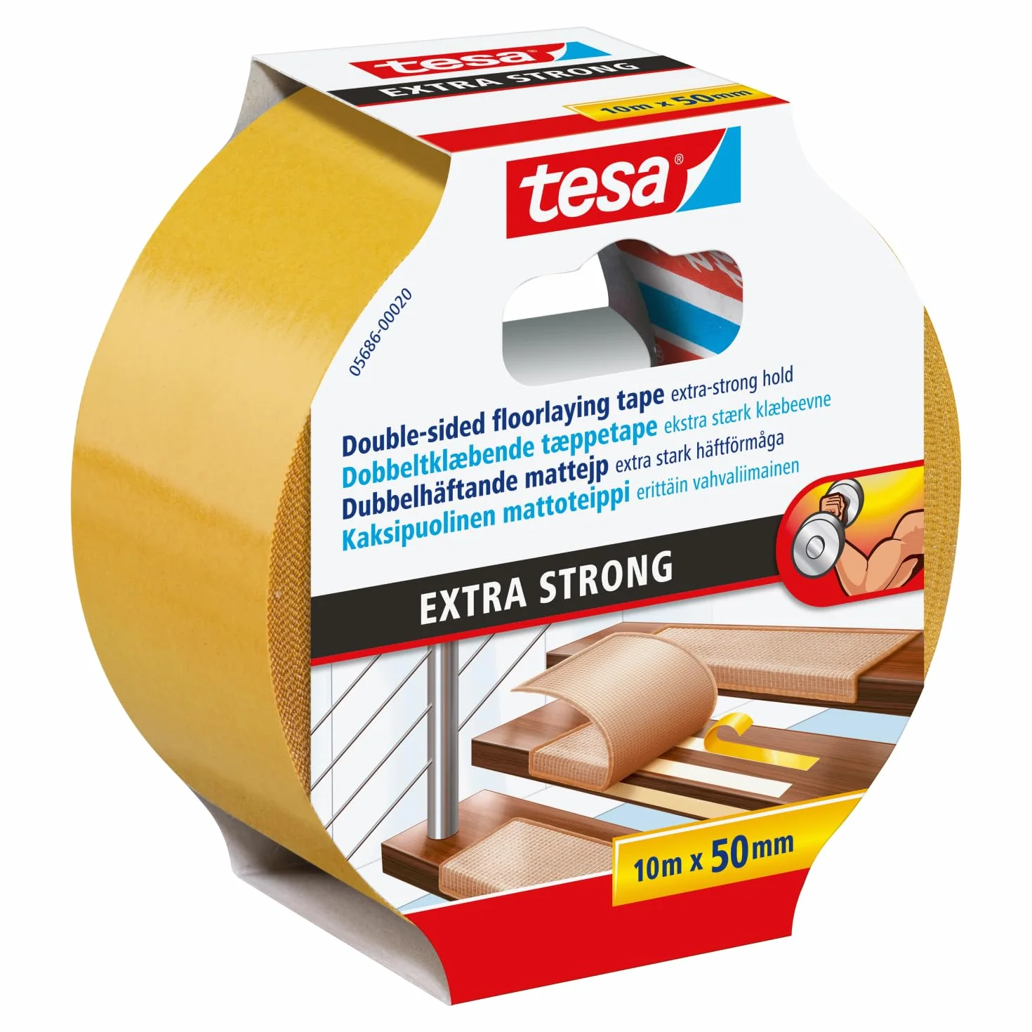 tesa Ruban Adhésif Double Face Fixation Sols Irréguliers Auto-Adhésif Antidérapant Moquette PVC 10 m x 50 mm