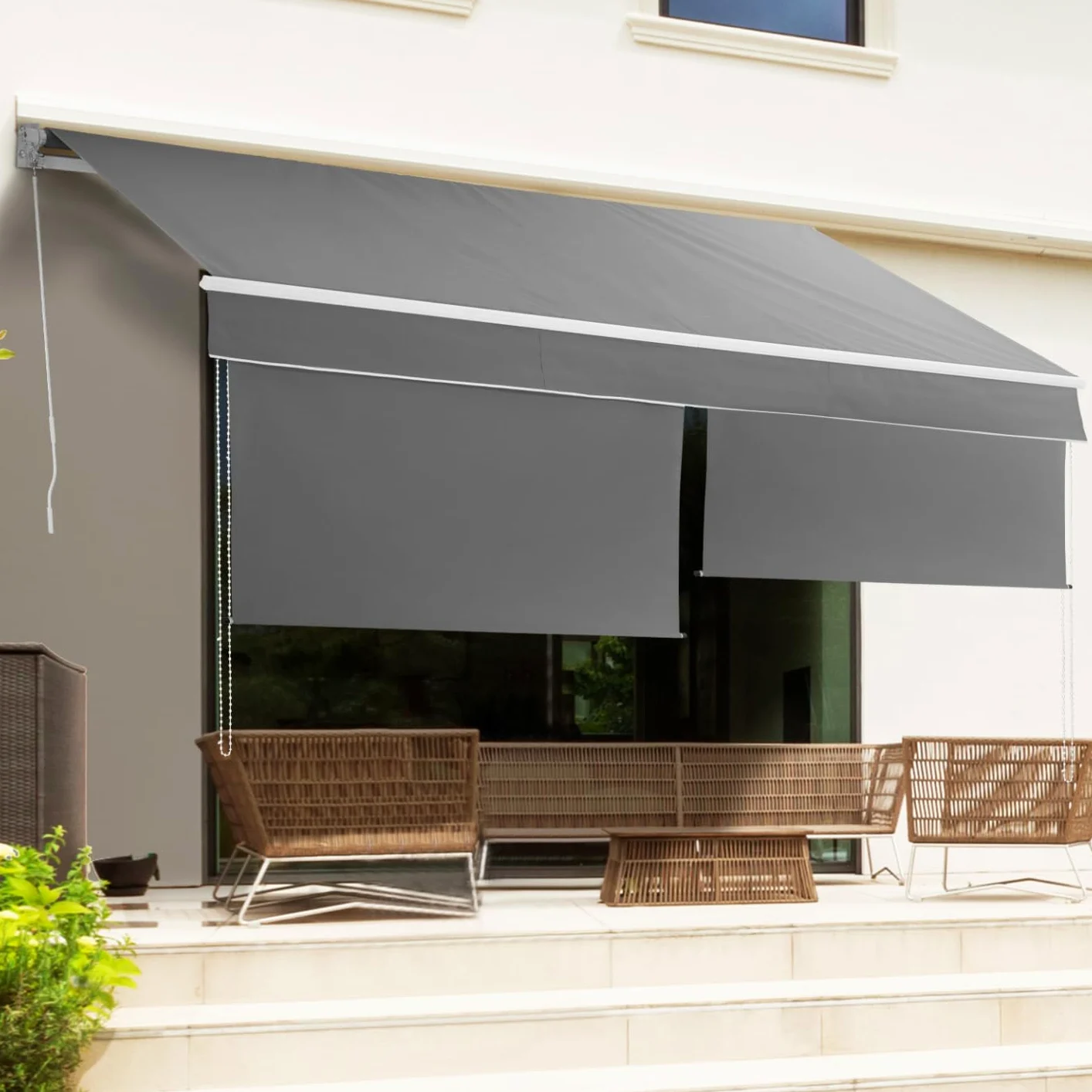 IDMarket - Store banne Manuel 4x3 M Gris Anthracite Lambrequin H.1,50 M