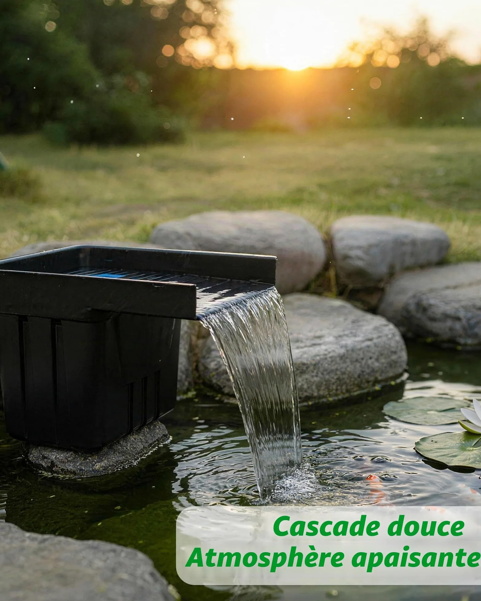 POPOSOAP Cascade d’étang solaire avec panneau solaire 120W & pompe 6000 L/h, tuyau ondulé 3m, média filtrants, cascade pour étang de jardin extérieur, ruisseaux