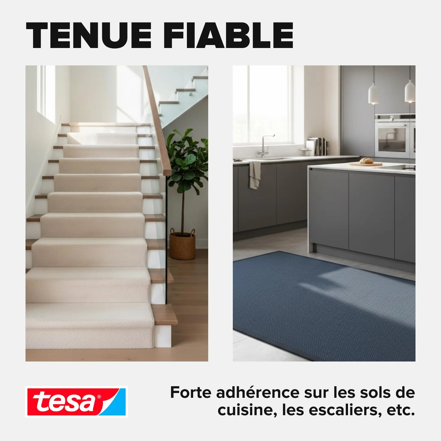 tesa Ruban Adhésif Double Face Fixation Sols Irréguliers Auto-Adhésif Antidérapant Moquette PVC 10 m x 50 mm