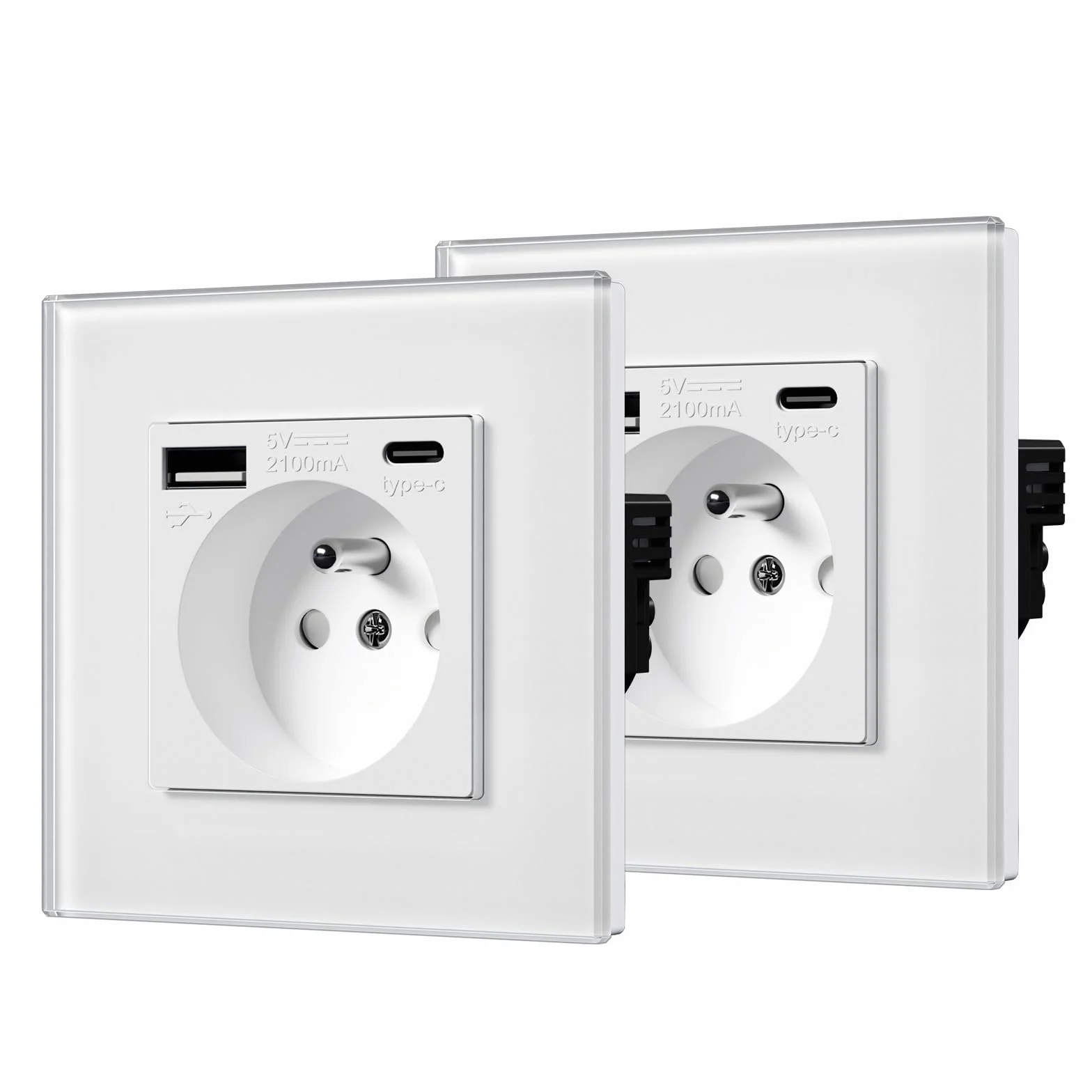 BSEED Prise Murale USB C 2 Paquets, Multiprise avec USB 2.1A 16A 240V 86mm Blanc