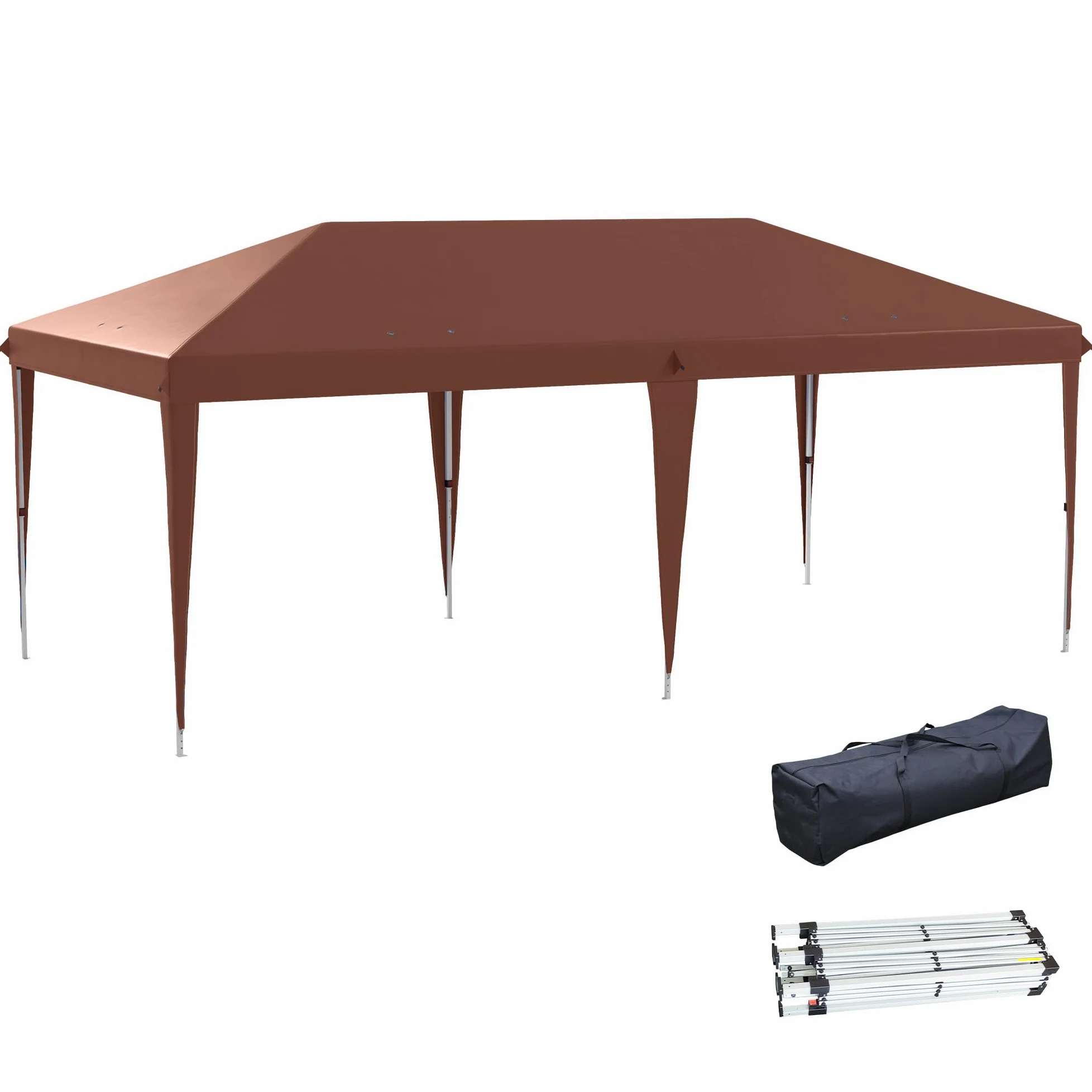 Outsunny Tonnelle Pliante 3x6m tonnelle de Jardin extérieur Barnum de Jardin Pop-up Pliant Sac Inclus Acier époxy Oxford Haute densité Marron
