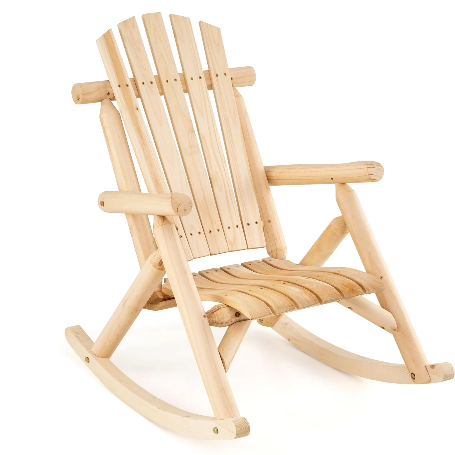 COSTWAY Fauteuil à Bascule Adirondack Exterieur Interieur, Rocking Chair en Bois Massif, Siège Incurvé, Haut Dossier Éventail, Chaise pour Jardin Terrasse Balcon, Charge 150 kg, 99 x 68 x 99 cm