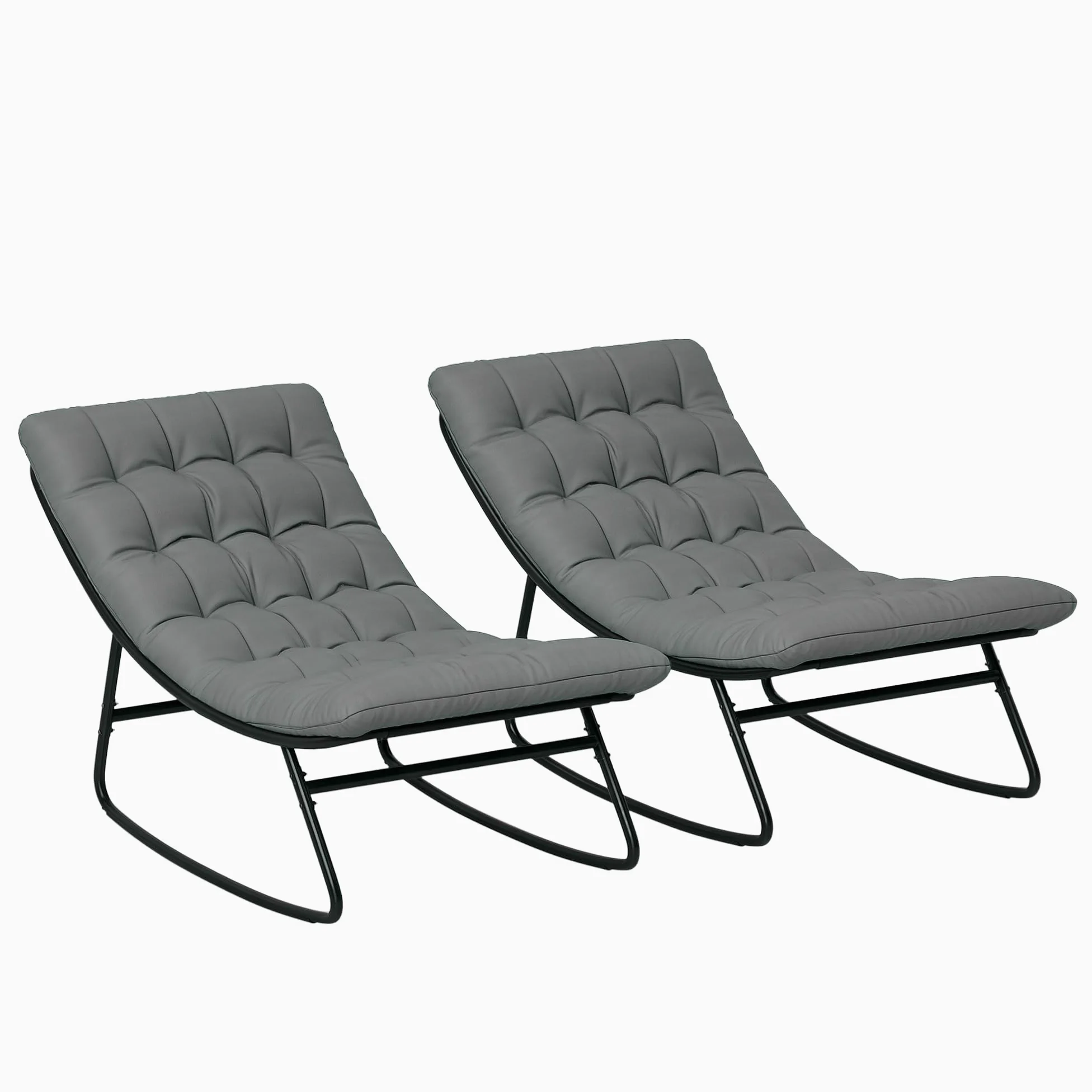 Outsunny Lot de 2 fauteuils à Bascule extérieur, chaises à Bascule avec Coussins épais, siège Tissu textilène Respirant et Cadre en Acier, Rocking Chair extérieur, Jardin, terrasse, Patio, Gris foncé