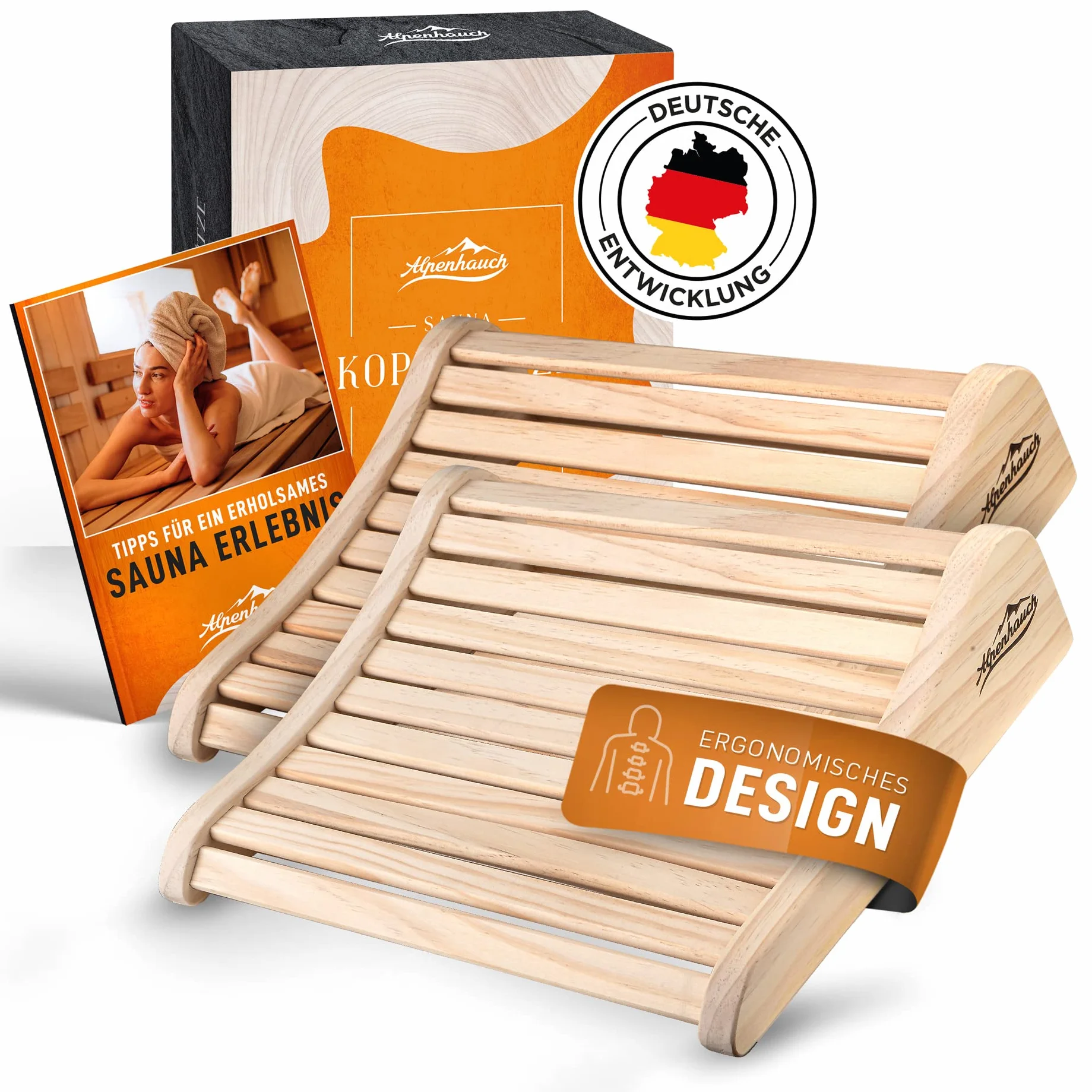 ALPENHAUCH Lot de 2 appuie-tête ergonomiques en bois pour sauna - Accessoire cabine infrarouge
