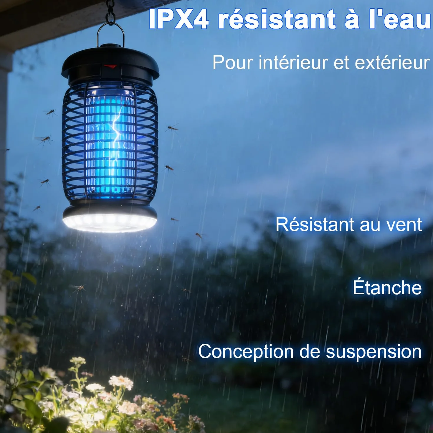Lampe Anti Moustique LED 4200V 15W UV Tueur d'Insectes Électrique IPX4 80-100m²