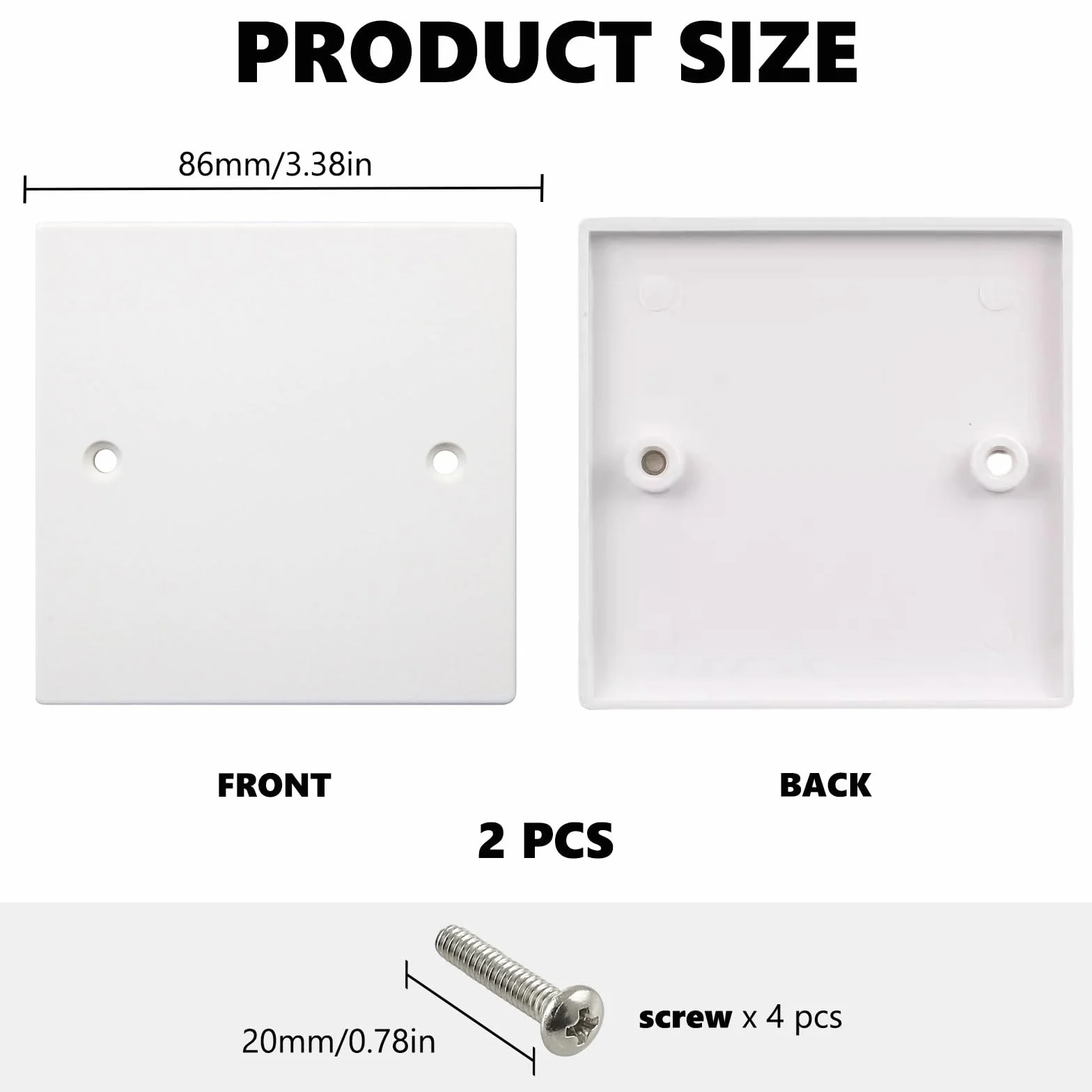 Lot de 2 plaques d'obturation pour prise de courant Blanc 86 mm x 86 mm