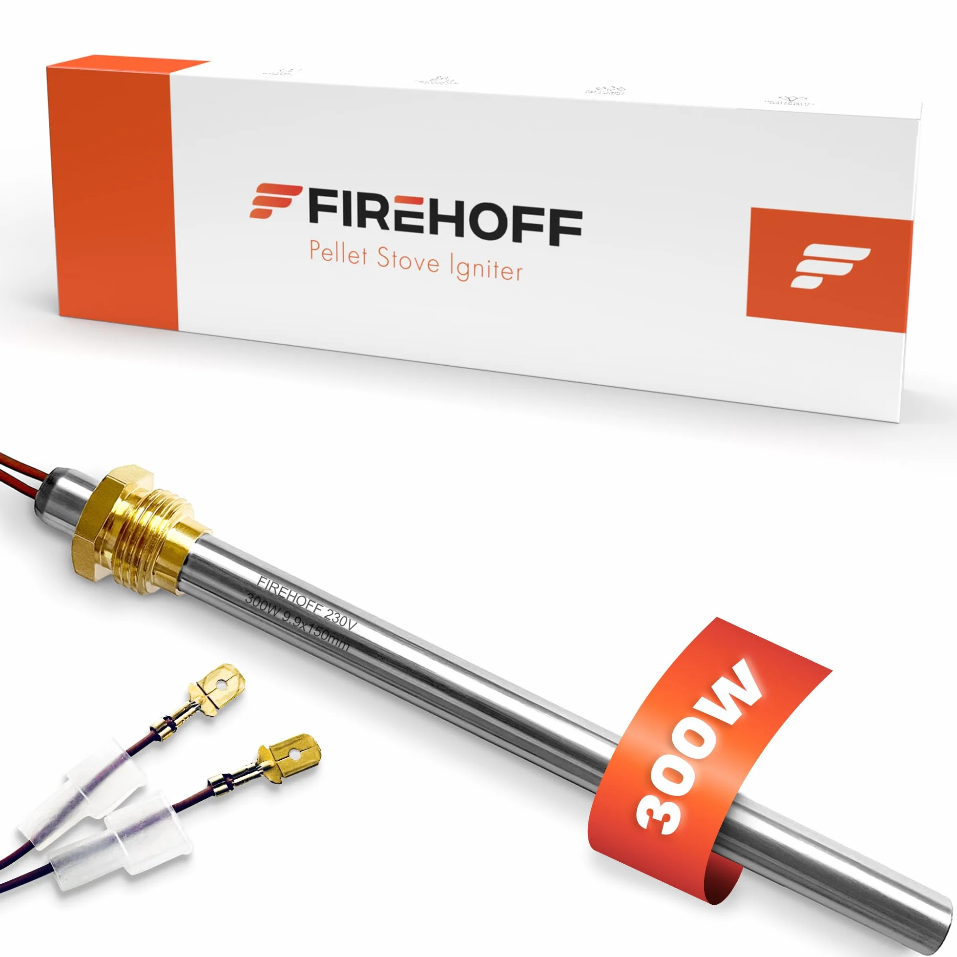 Bougie d'allumage 300 W 140 mm 9,9 mm filetage 3/8 2 cosses mâles 6,3 mm pour poêle à granulés