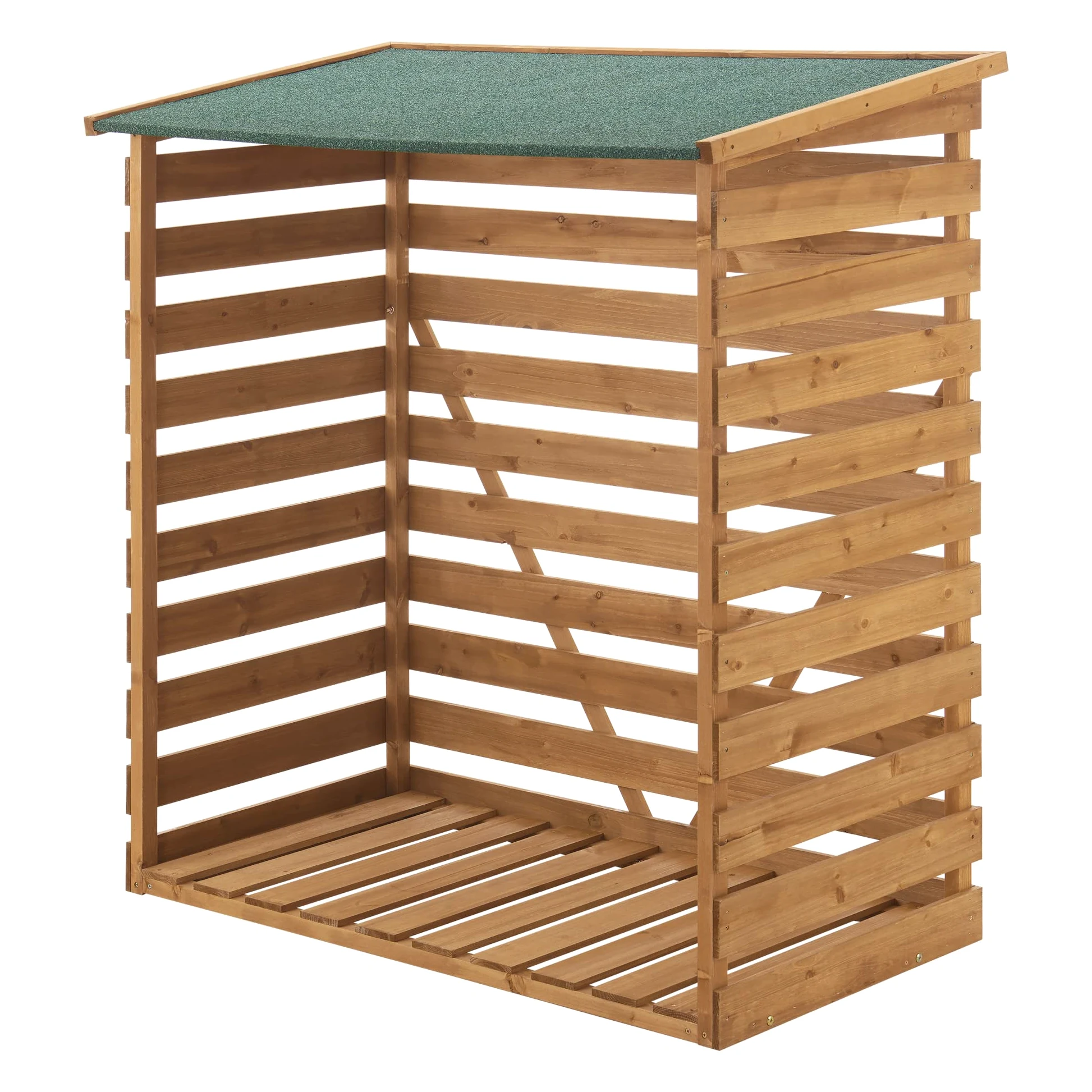 [en.casa] Abri-Bûches Couvert Résistante aux Intempéries Support Bois de Chauffage Range-Bûches pour Stockage Protection Pluie Robuste Extérieur Sapin Toiture Bitumé 123 x 116 x 64 cm Naturel Vert
