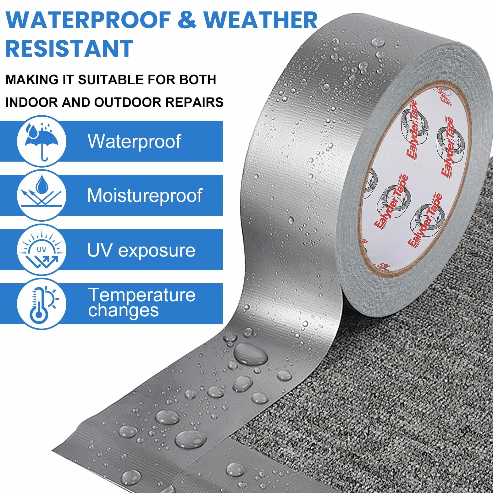 Ruban Adhésif Toilé Argenté 50mm x 27,4m Heavy Duty Duct Tape pour Réparations Étanchéité Bricolage